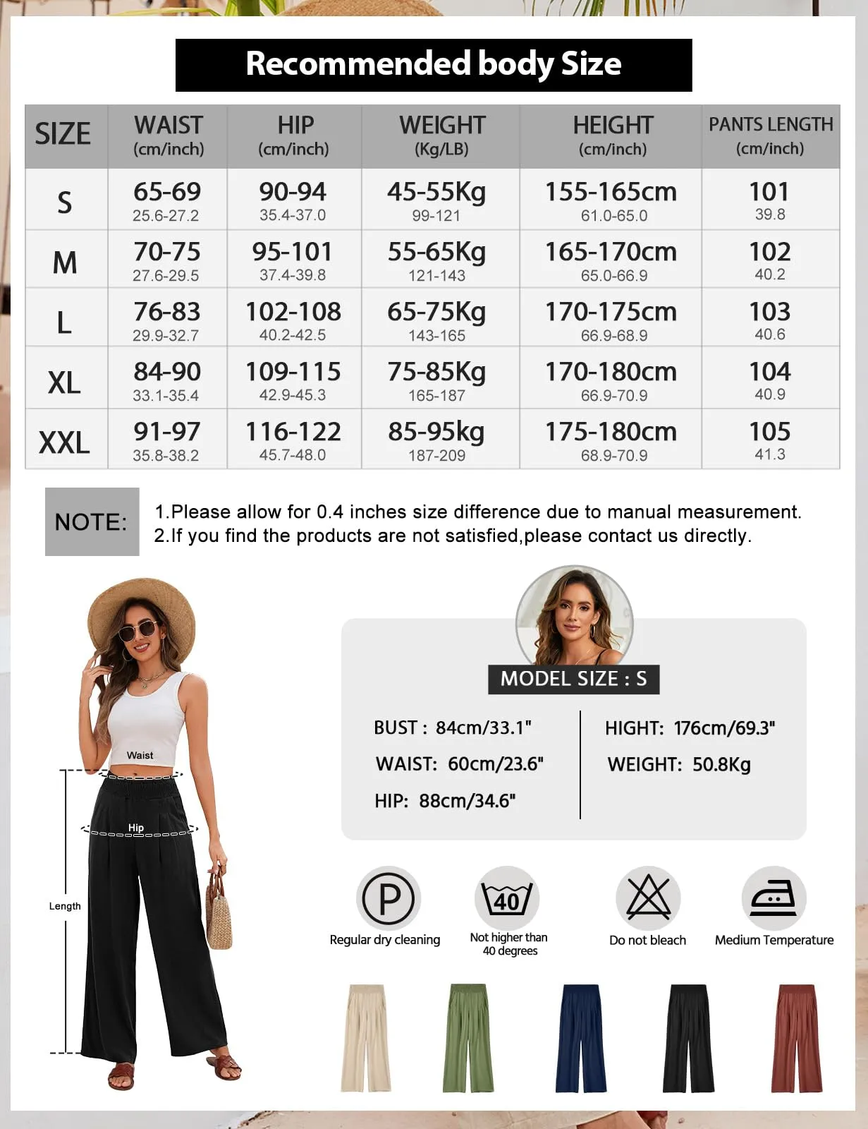 PASUDA Pantaloni in Lino Donna a Vita Alta Larghi con Tasche - Nero, M - immagine 5