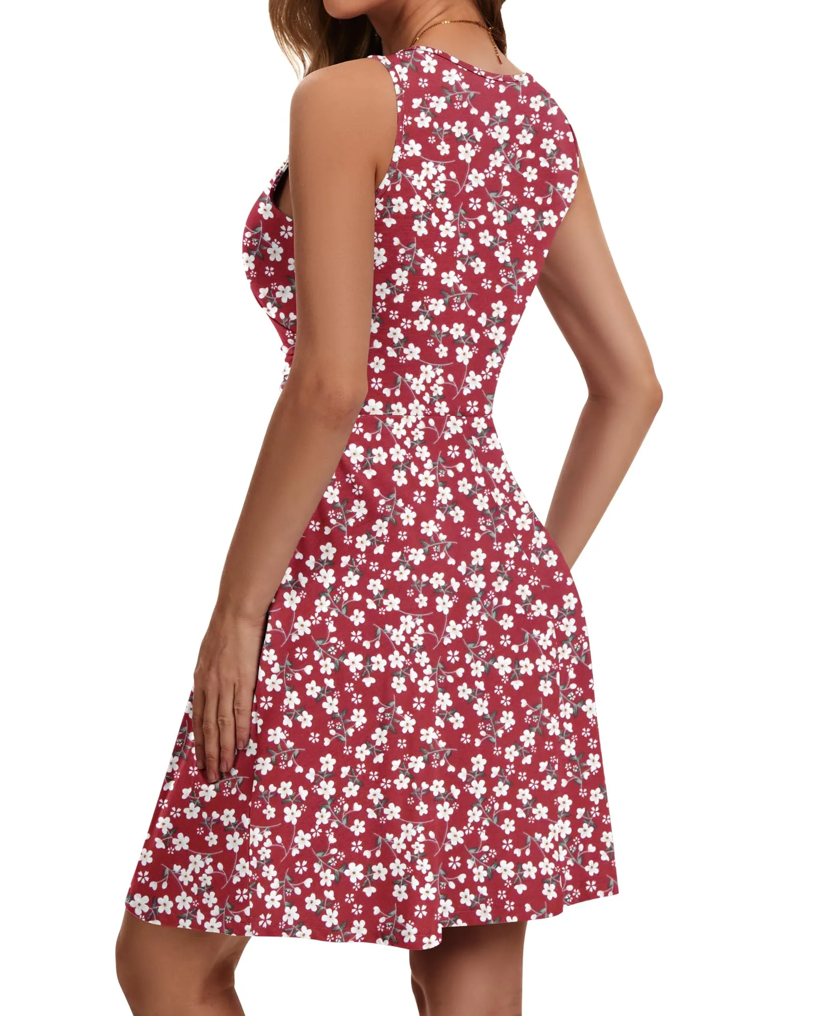 WNEEDU Vestito Donna Estivo Smanicato Scollo a V Mini con Tasche - immagine 4