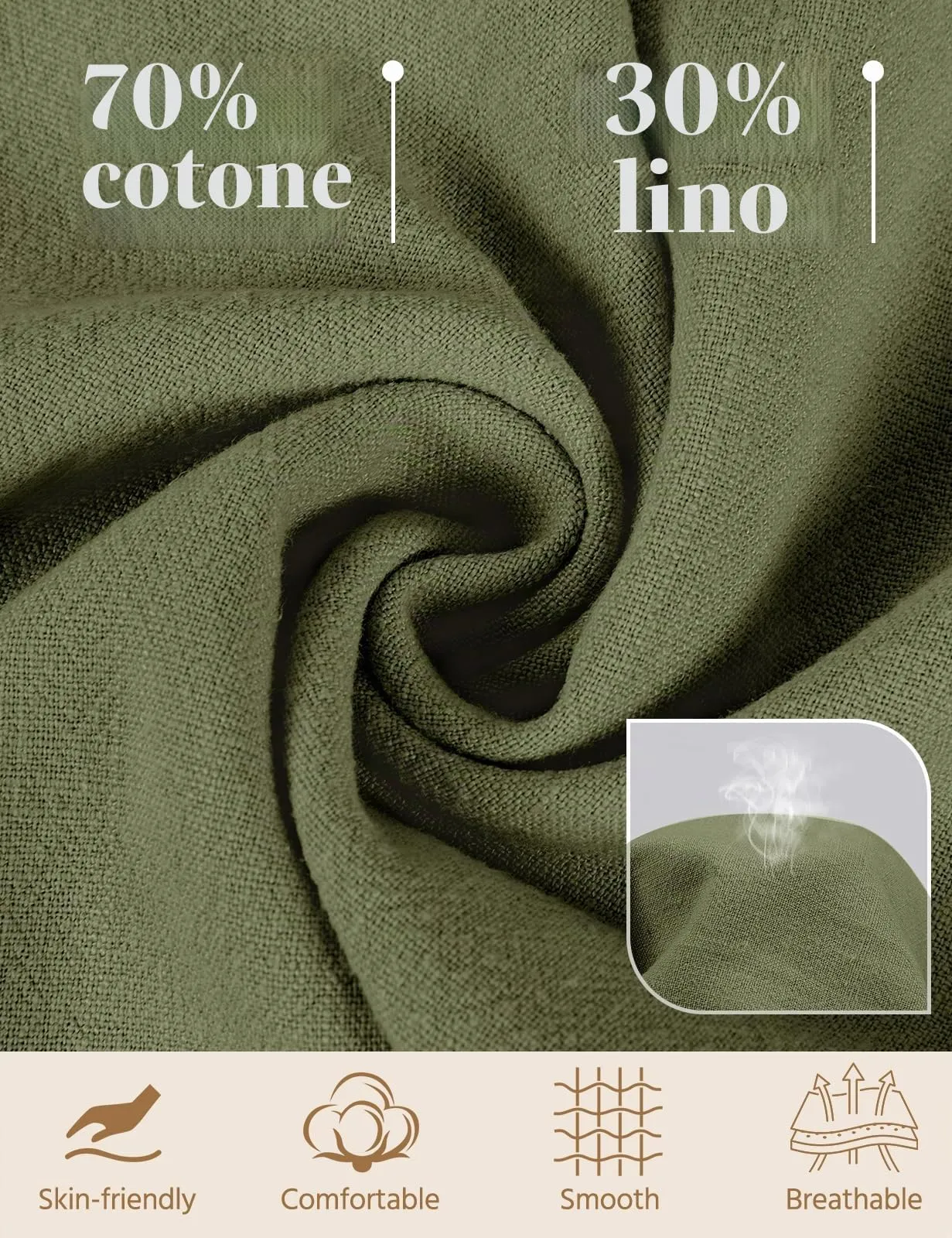 PASUDA Pantaloni in Lino Donna a Vita Alta Gamba Larga con Tasche, Verde, XXL - immagine 4