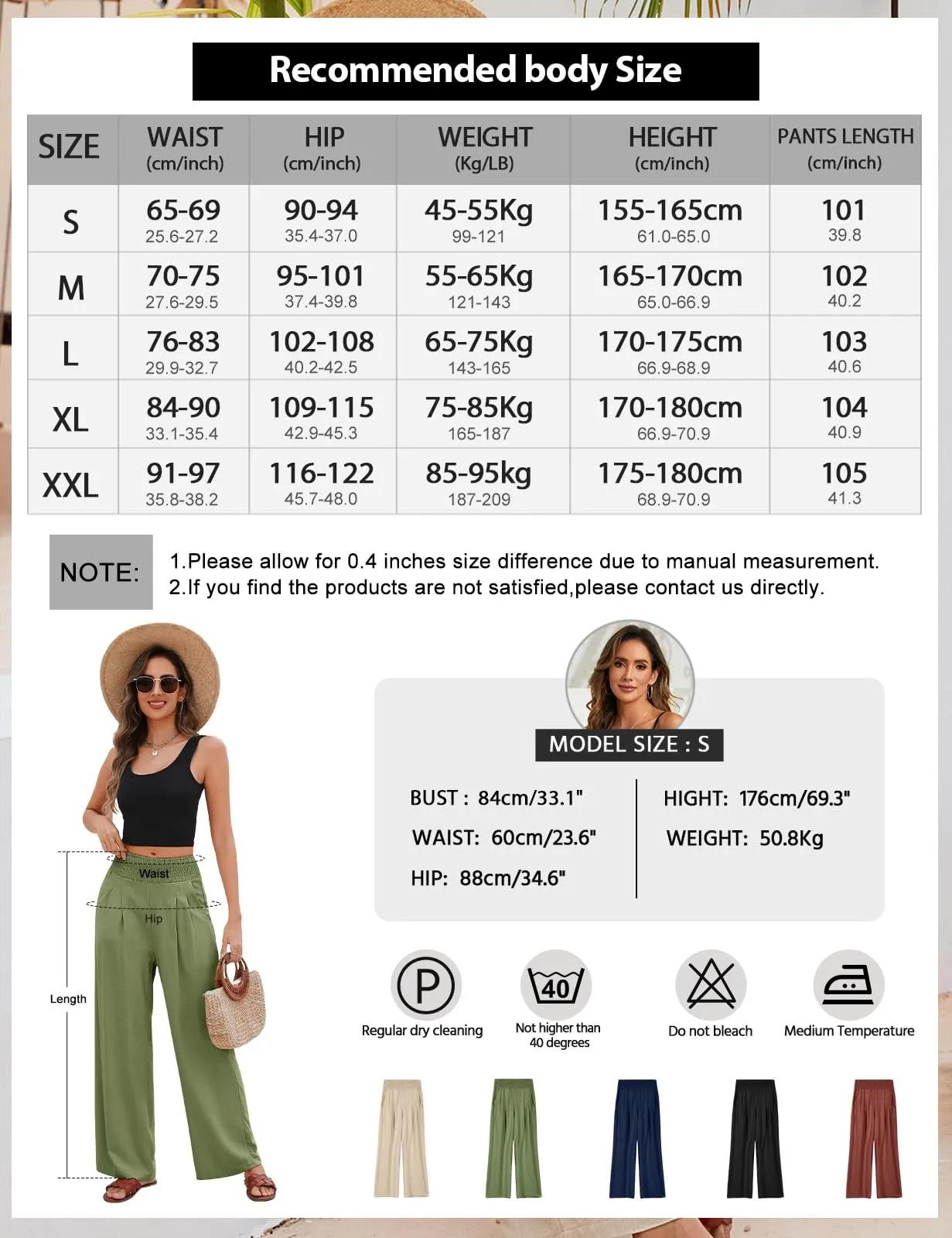 PASUDA Pantaloni in Lino Donna a Vita Alta Gamba Larga con Tasche, Verde, XXL - immagine 5