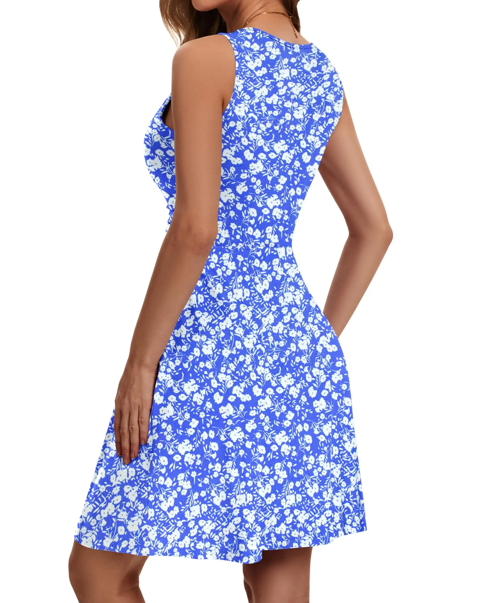 WNEEDU Vestito Donna Estivo Smanicato Scollo a V Mini con Tasche - immagine 4