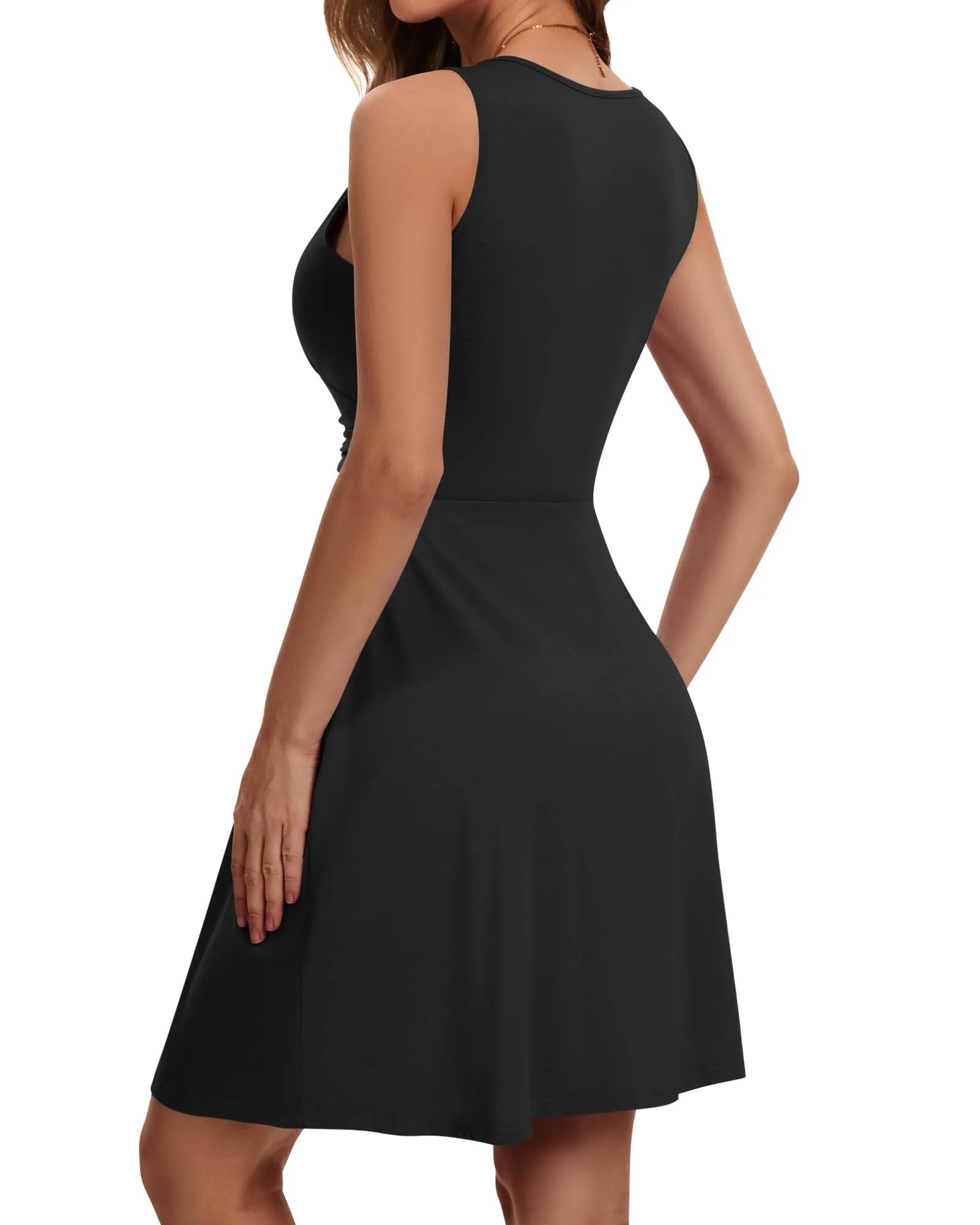 WNEEDU Vestito Donna Estivo Smanicato Scollo a V Mini con Tasche - immagine 4