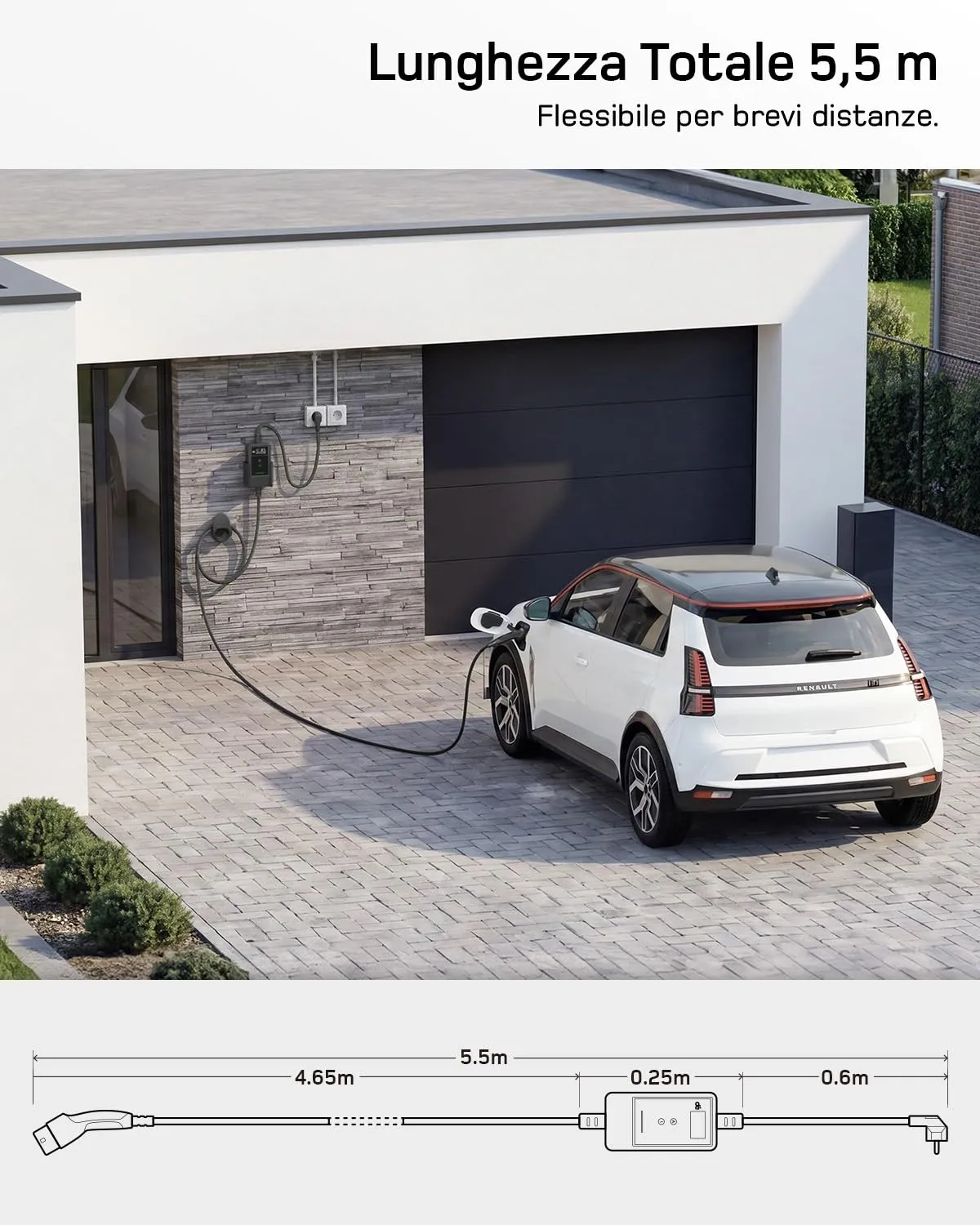 dé Carichino Colonnina Ricarica Auto Elettrica APP 3,7kW 5,5m 6-16A Schuko - immagine 6
