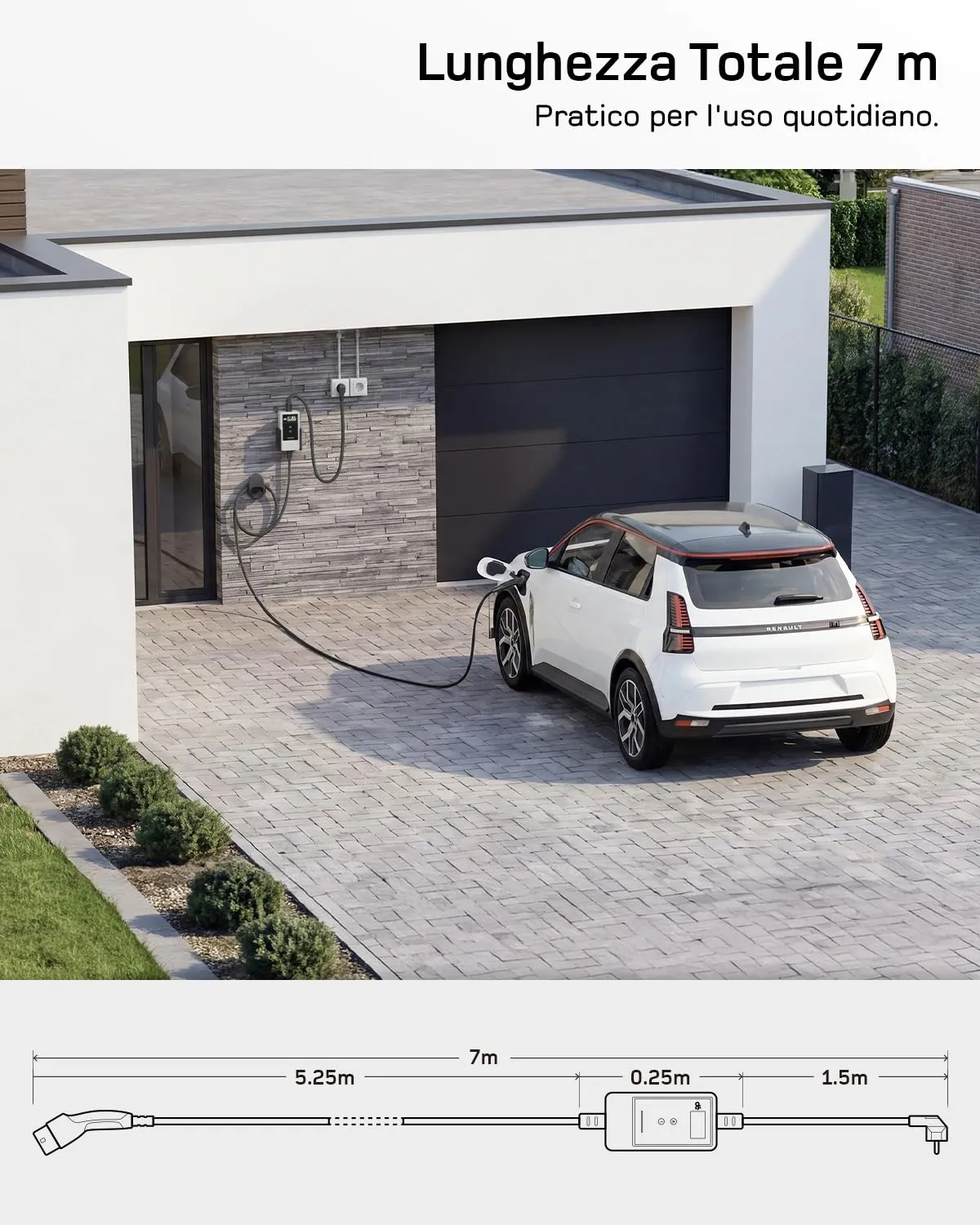 dé Carichino Colonnina di Ricarica Auto Elettrica 3,7kW 7m 6-16A APP Schuko - immagine 6