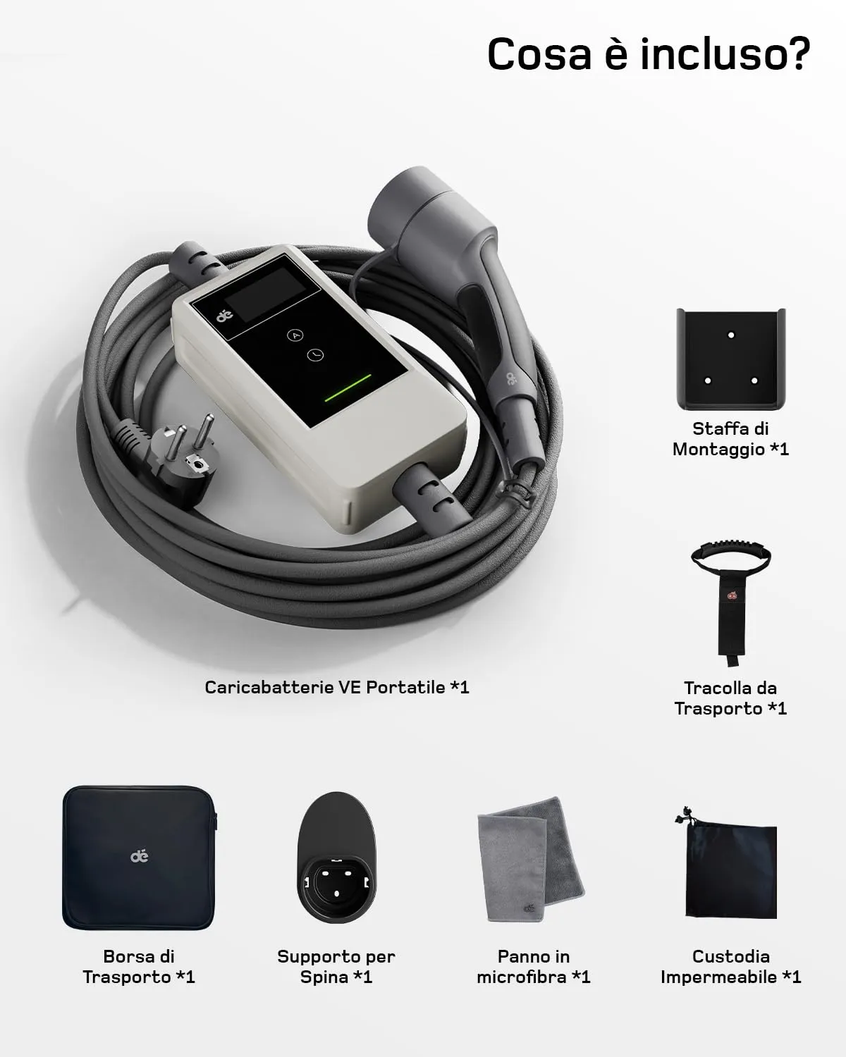 dé Carichino Colonnina di Ricarica Auto Elettrica 3,7kW 7m 6-16A APP Schuko - immagine 7