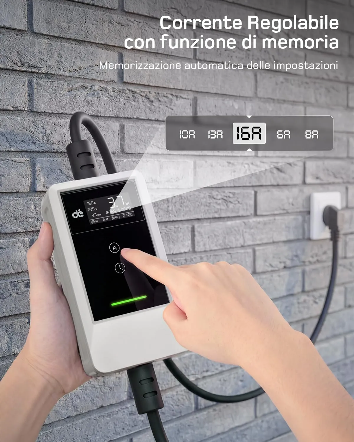 dé Carichino Colonnina Ricarica Auto Elettrica 3,7kW 10m 6-16A APP Schuko - immagine 8