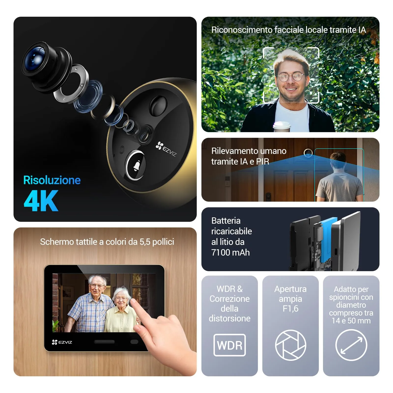 EZVIZ EP4 Spioncino Digitale WiFi 4K con Schermo Touch 5,5", Oro - immagine 2