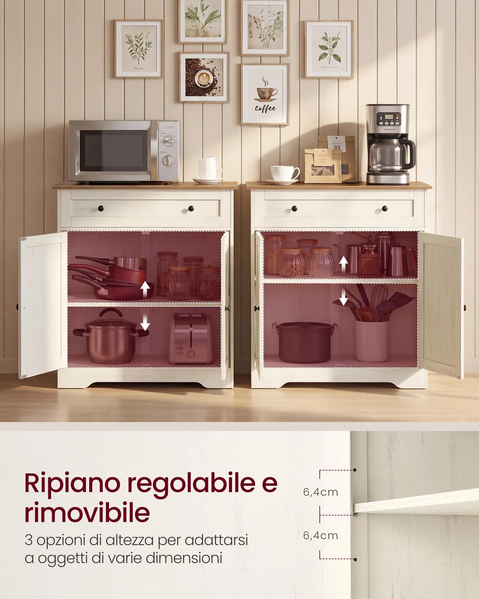 VASAGLE Siren Credenza Madia, Mobile Soggiorno in Truciolato e MDF, 72 x 40 x 80 cm, Bianco Nuvola, LSC521WJ01 - immagine 3