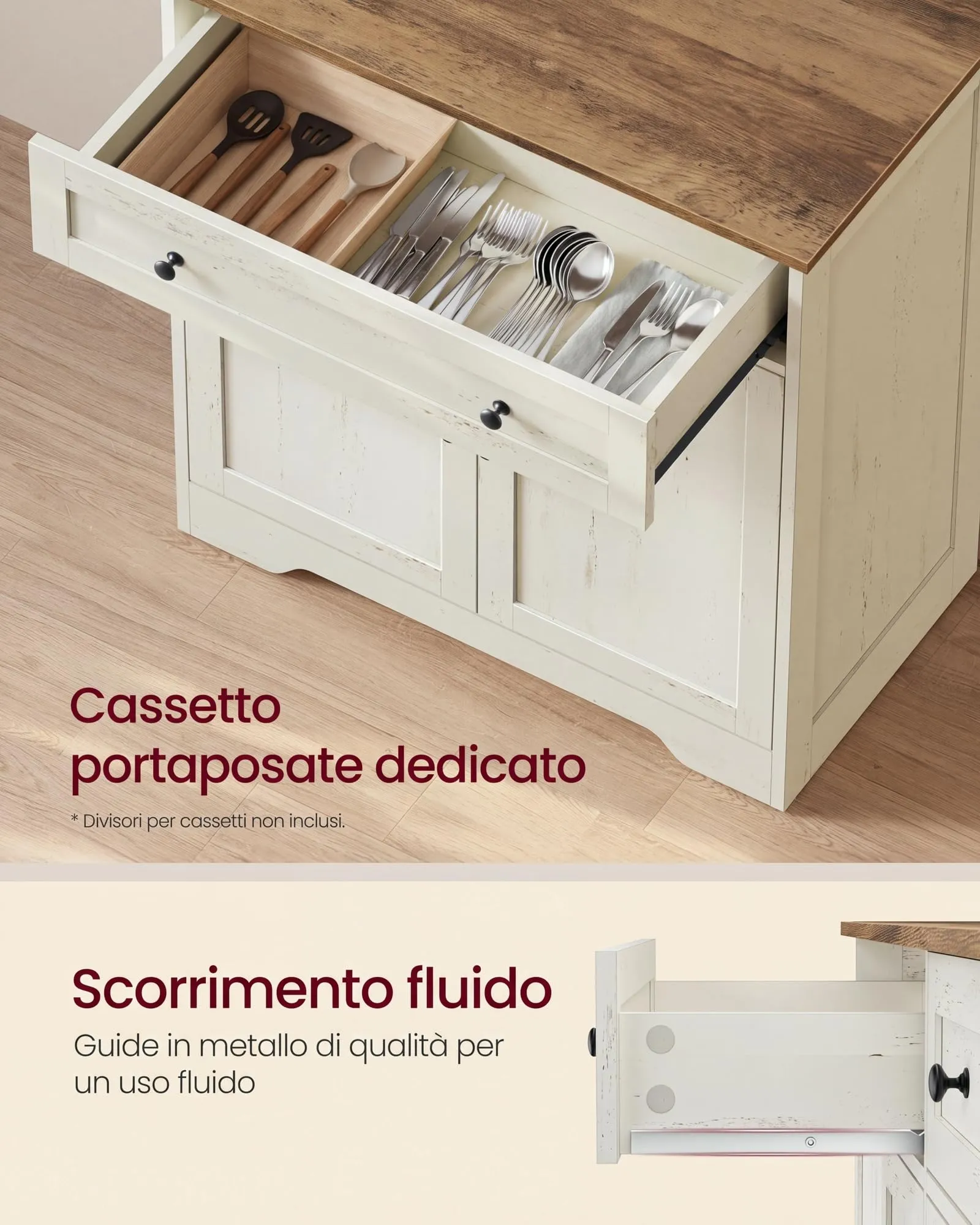 VASAGLE Siren Credenza Madia, Mobile Soggiorno in Truciolato e MDF, 72 x 40 x 80 cm, Bianco Nuvola, LSC521WJ01 - immagine 4