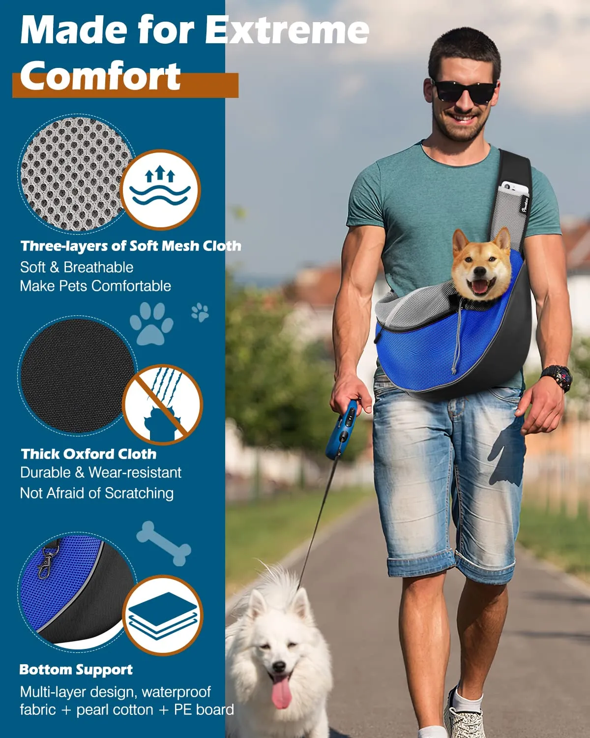 Pawaboo Trasportino per Cani Piccoli e Gatti, Taglia M, Blu - immagine 5