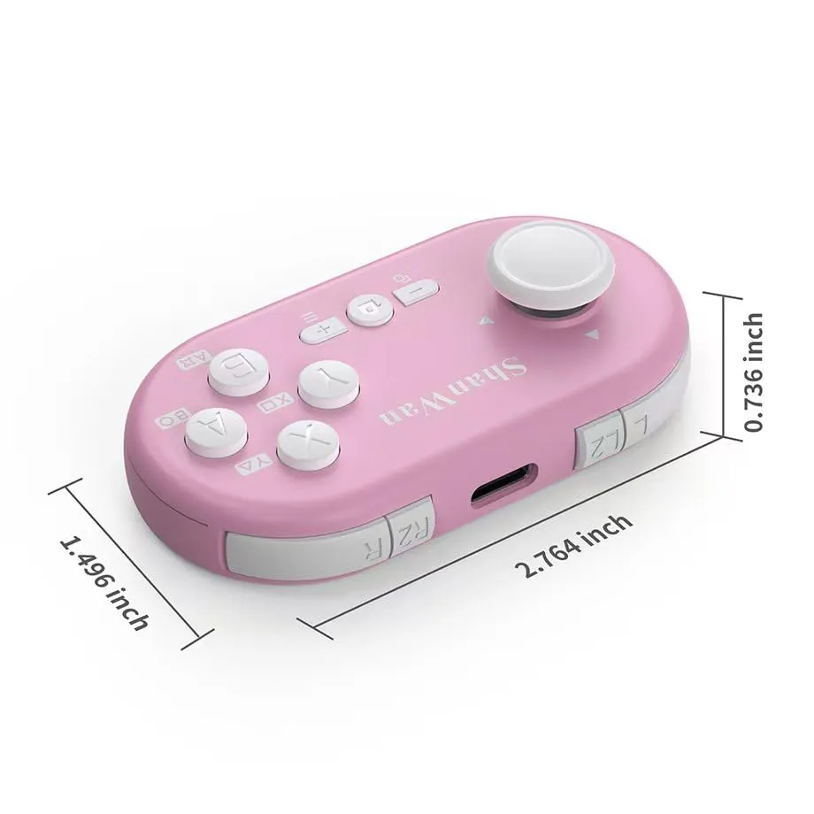 ShanWan Mini Gamepad Bluetooth Controller for Switch, PC, iOS, Android, Anki, Hall Effect Anti-Drift Joystick, 6-Axis Gyroscope, Turbo, Customizable Macro (Rosa) - immagine 2