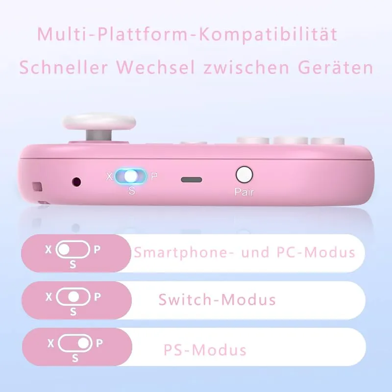 ShanWan Mini Gamepad Bluetooth Controller for Switch, PC, iOS, Android, Anki, Hall Effect Anti-Drift Joystick, 6-Axis Gyroscope, Turbo, Customizable Macro (Rosa) - immagine 3