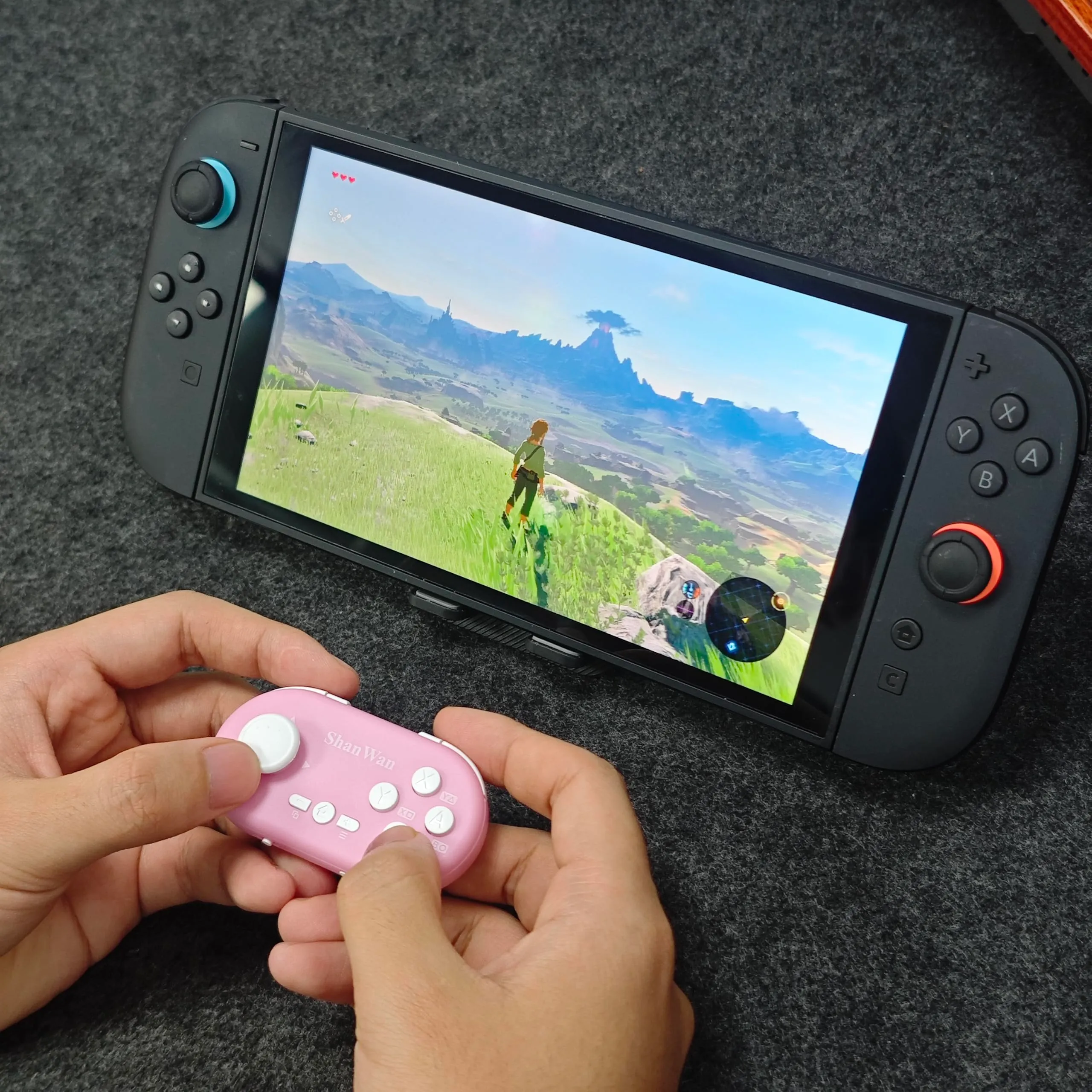 ShanWan Mini Gamepad Bluetooth Controller for Switch, PC, iOS, Android, Anki, Hall Effect Anti-Drift Joystick, 6-Axis Gyroscope, Turbo, Customizable Macro (Rosa) - immagine 4