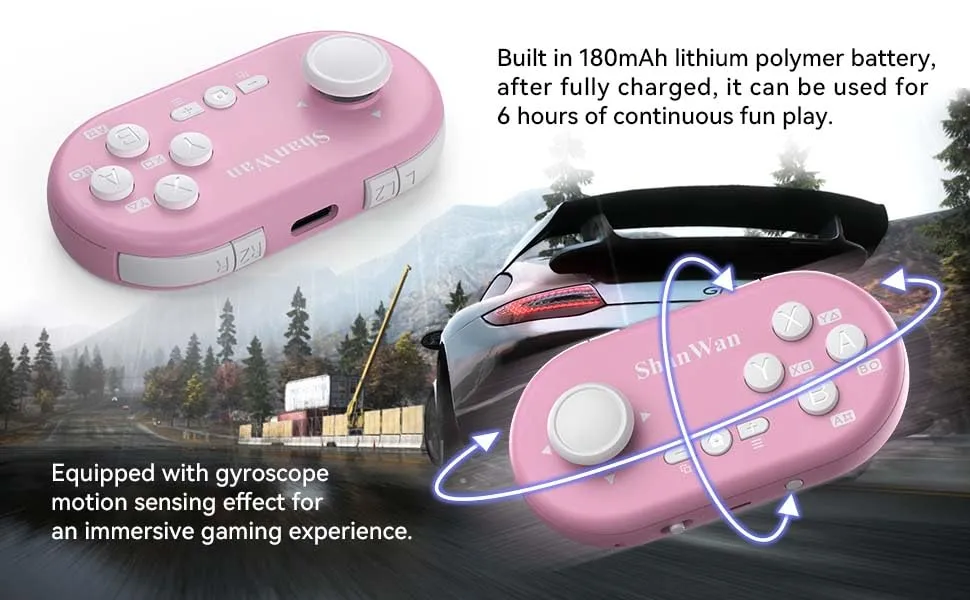 ShanWan Mini Gamepad Bluetooth Controller for Switch, PC, iOS, Android, Anki, Hall Effect Anti-Drift Joystick, 6-Axis Gyroscope, Turbo, Customizable Macro (Rosa) - immagine 8