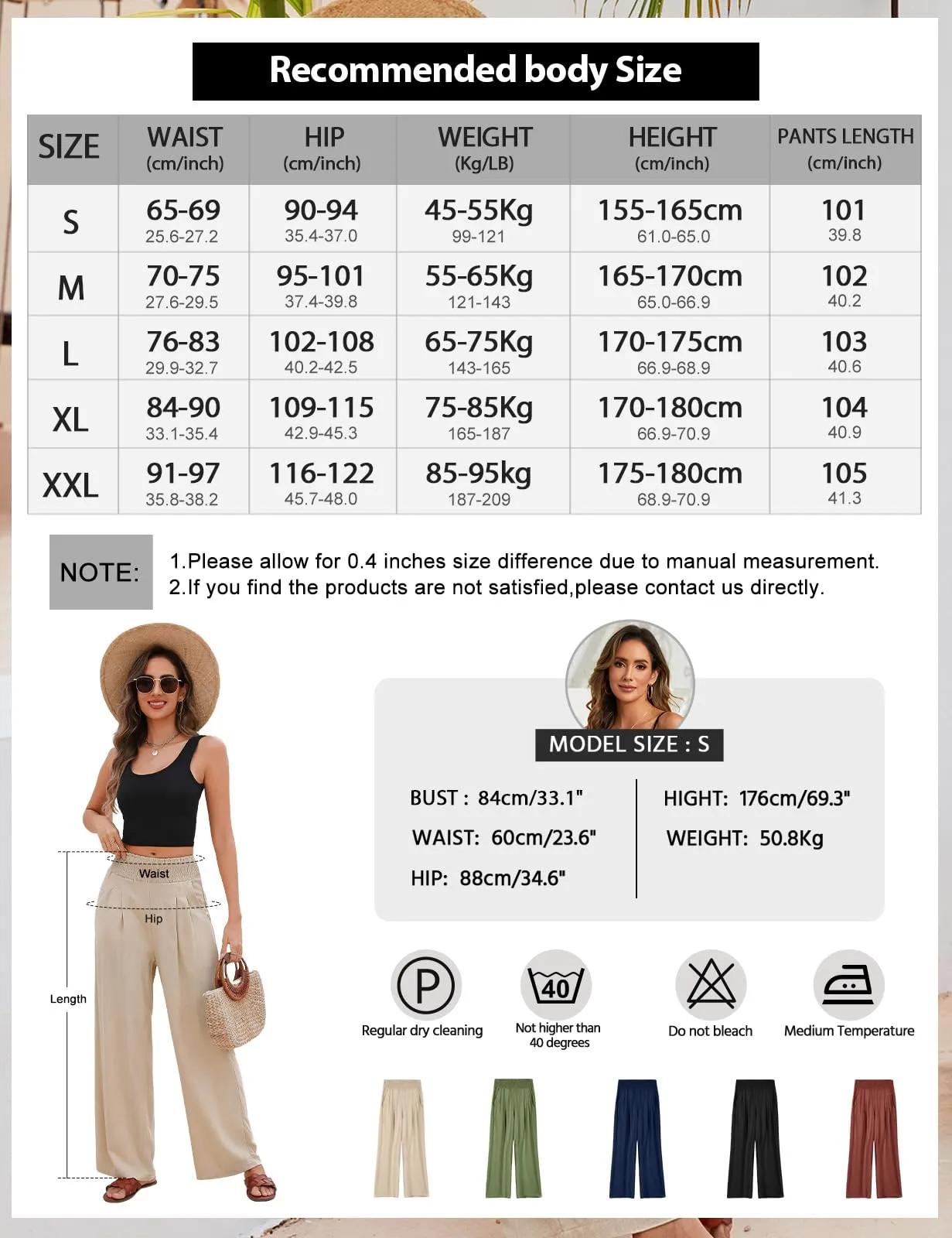 PASUDA Pantaloni in Lino Donna a Vita Alta Larghi con Tasche, Cachi, S - immagine 5