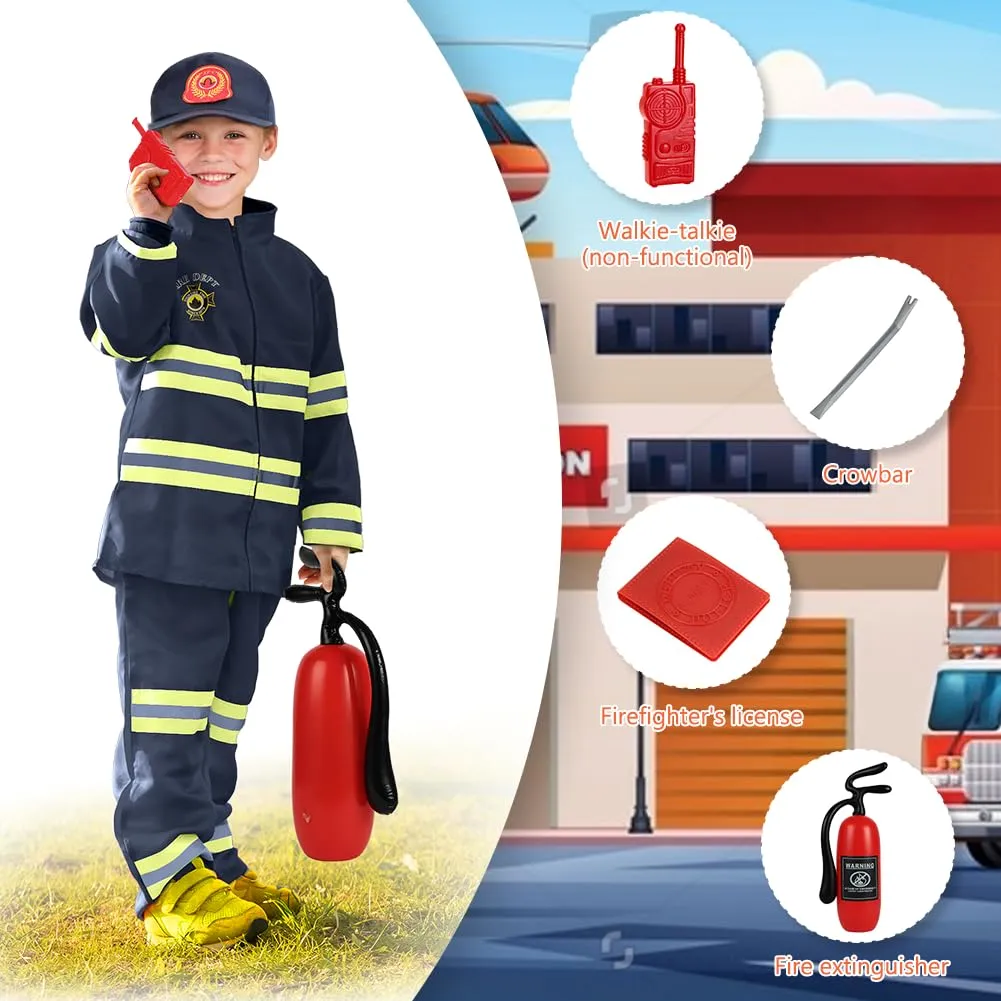 AYBUY Costume da Pompiere per Bambini con Accessori, Blu, 8-9 anni - immagine 6