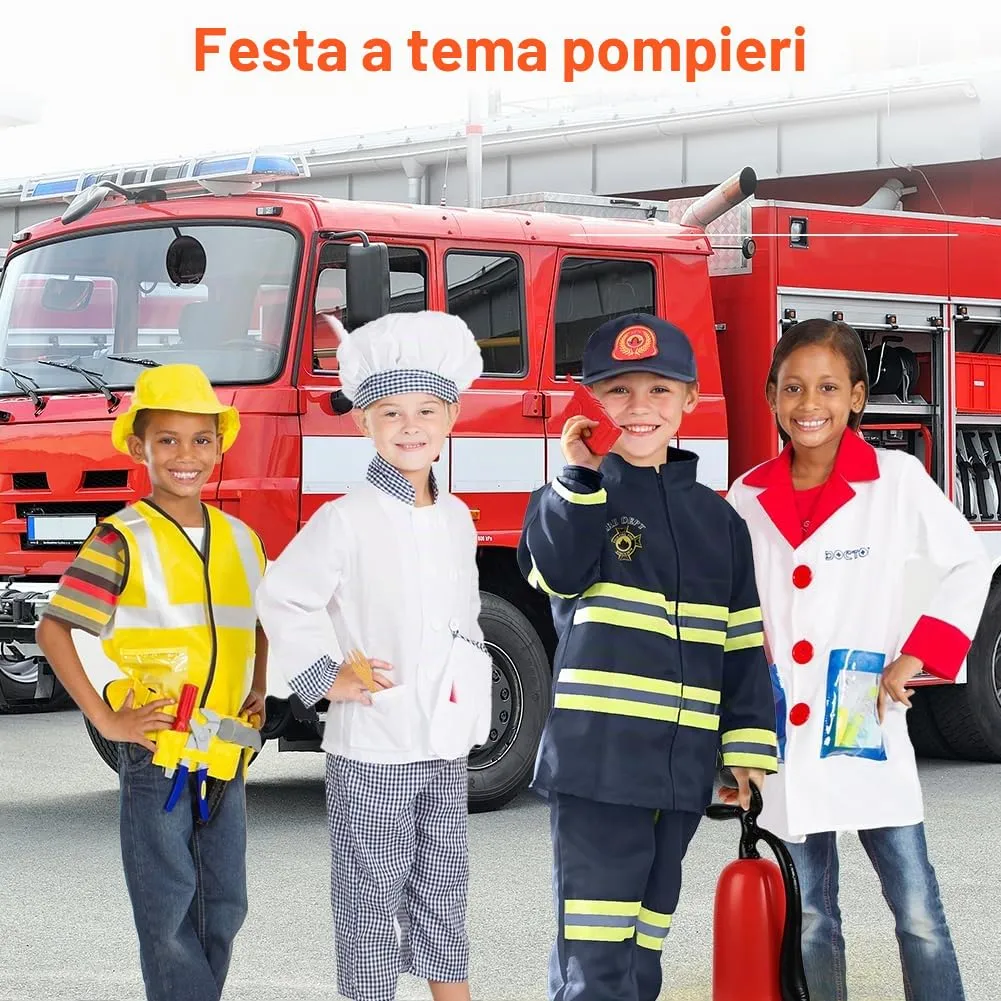 AYBUY Costume da Pompiere per Bambini con Accessori, Blu, 8-9 anni - immagine 7