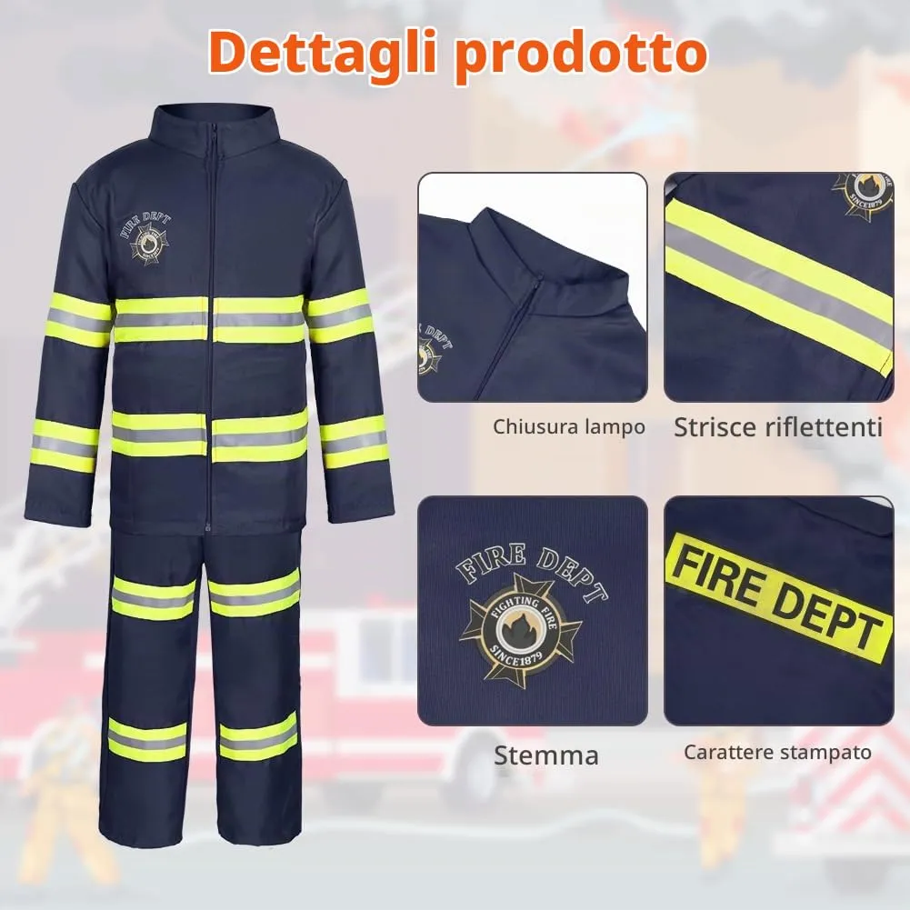 AYBUY Costume da Pompiere per Bambini con 8 Accessori, Blu, 3-4 anni - immagine 3