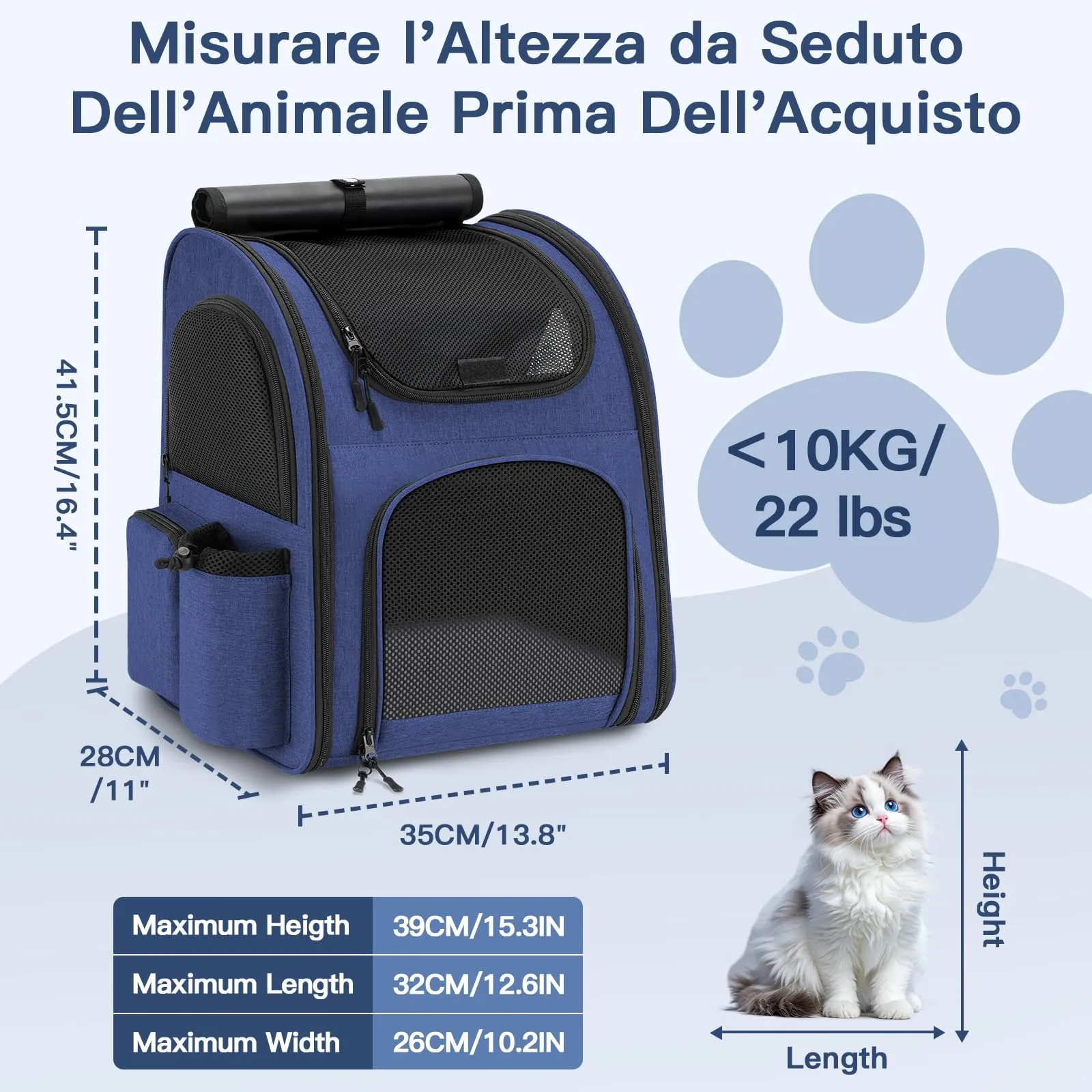 Quirlig Zaino Trasportino per Cani e Gatti fino a 10 kg, Blu - immagine 3