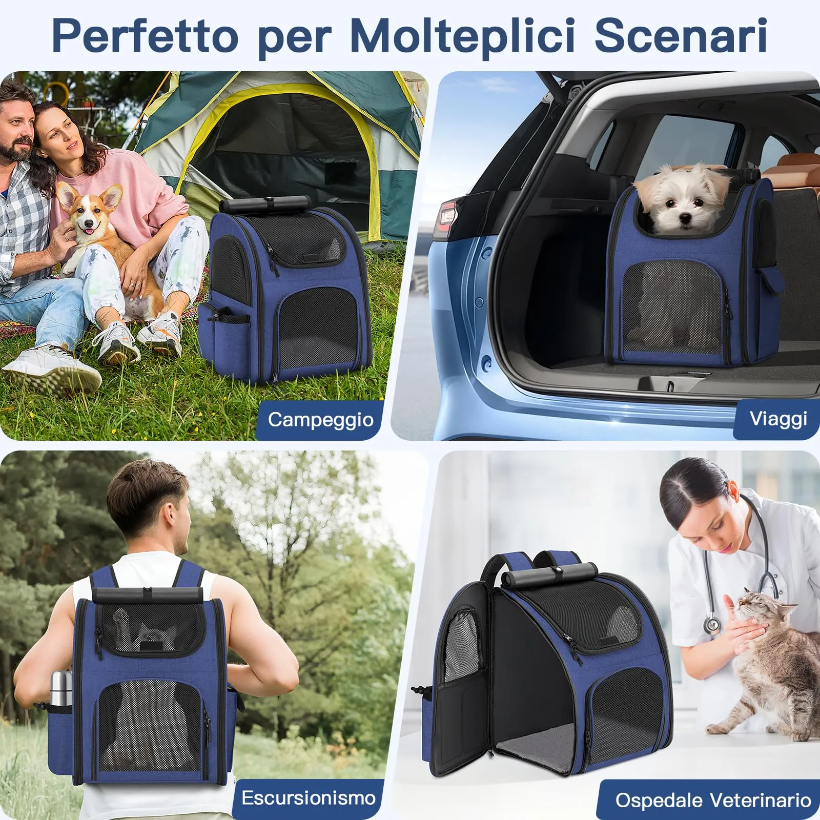 Quirlig Zaino Trasportino per Cani e Gatti fino a 10 kg, Blu - immagine 5