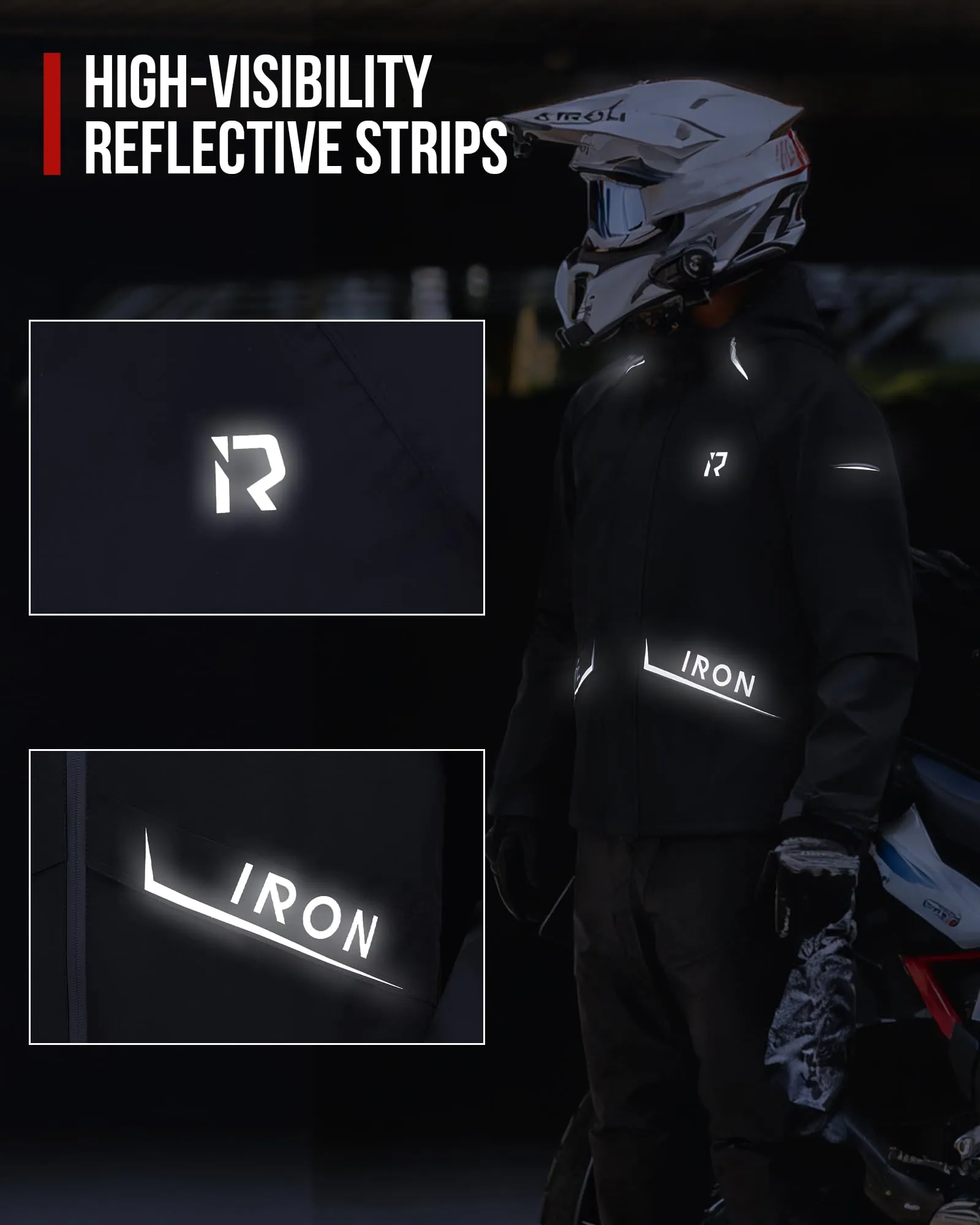 RIDEIRON Tuta Antipioggia da Moto da Uomo, 2 Pezzi, Impermeabile 15.000 mm, MJ5009, Nero, 3XL - immagine 6