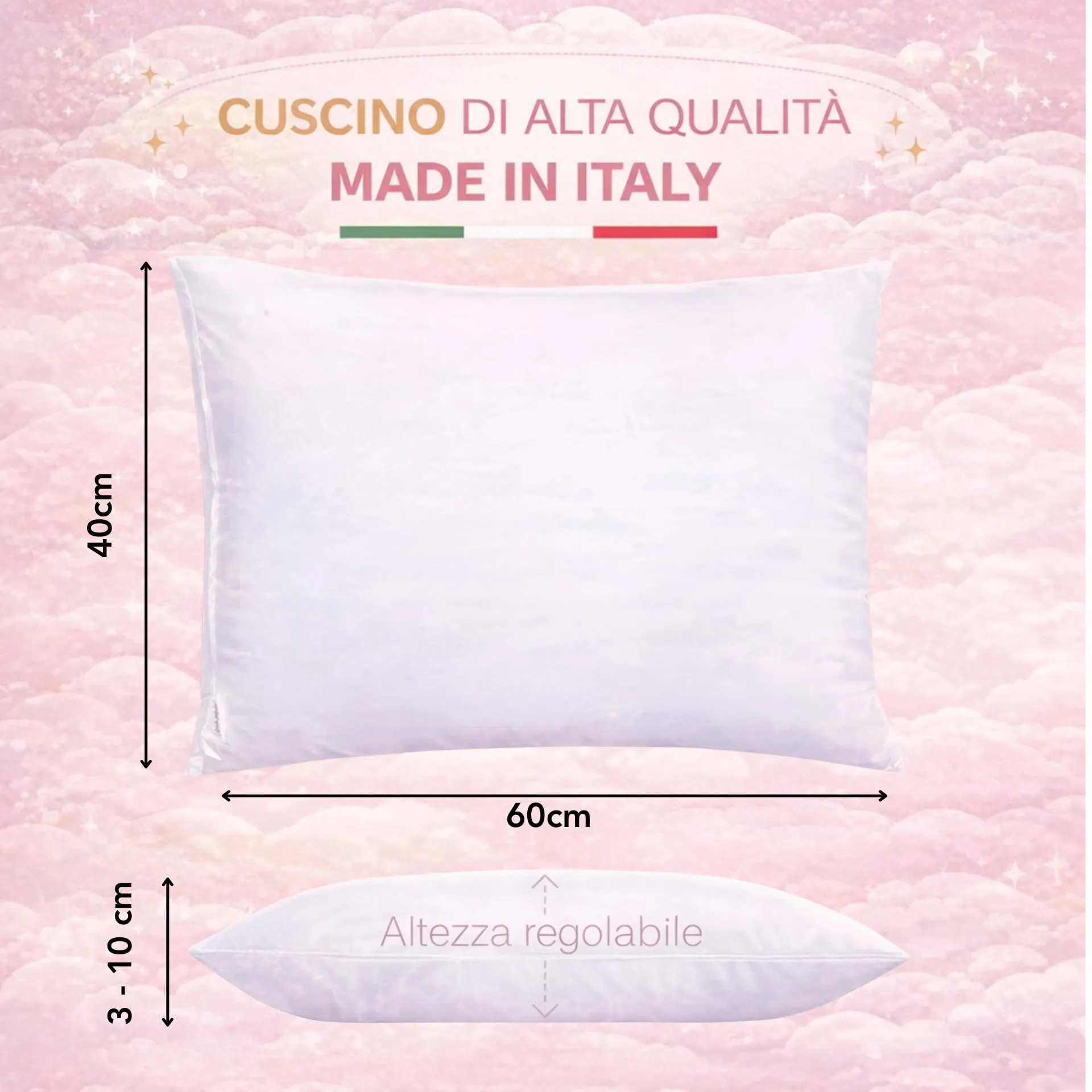 The Double Twenty Cuscino Letto Bambino 40x60 cm Altezza Regolabile in Cotone Antibatterico Antiallergico Antiacaro - immagine 2