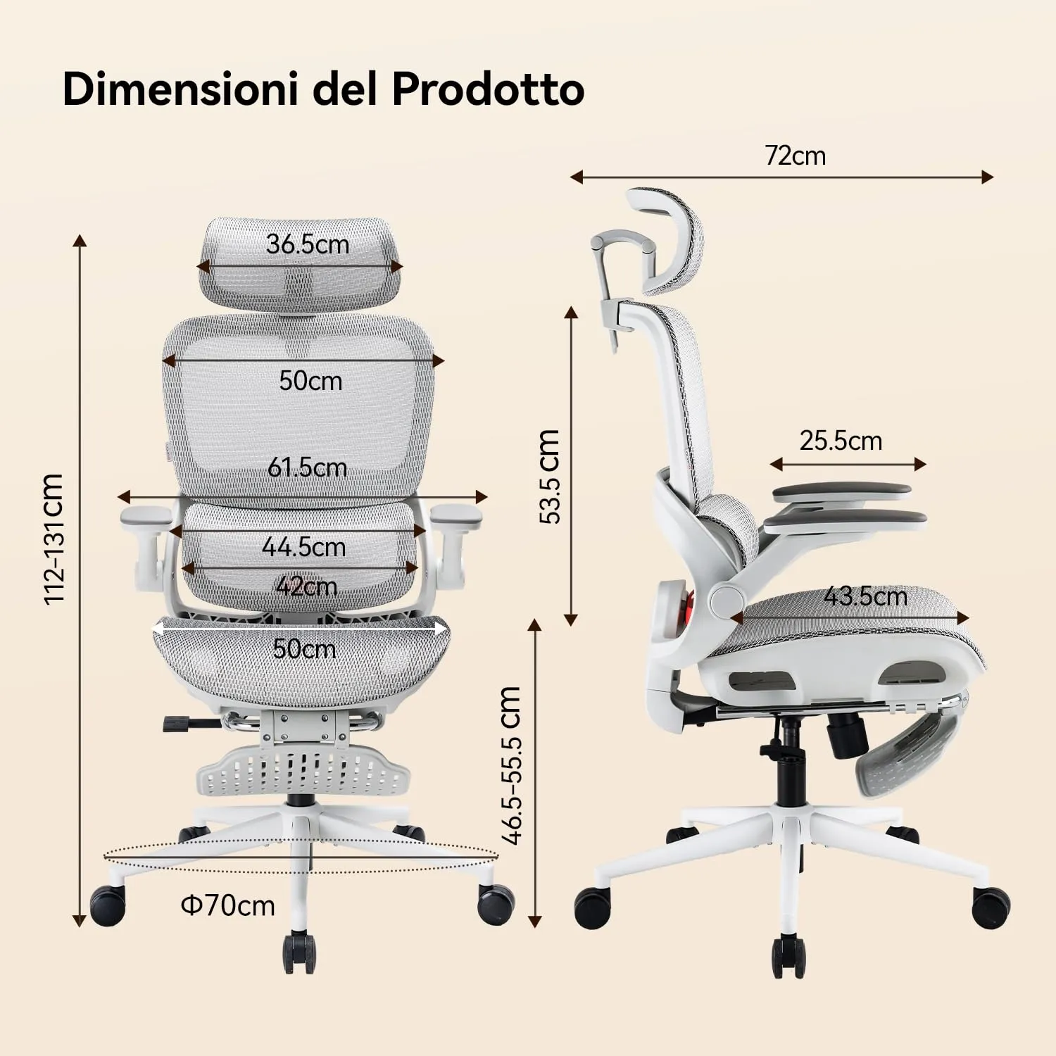 SIHOO B100 Pro Sedia Ufficio Ergonomica con Poggiapiedi e Supporto Lombare 4D, Bianco - immagine 2