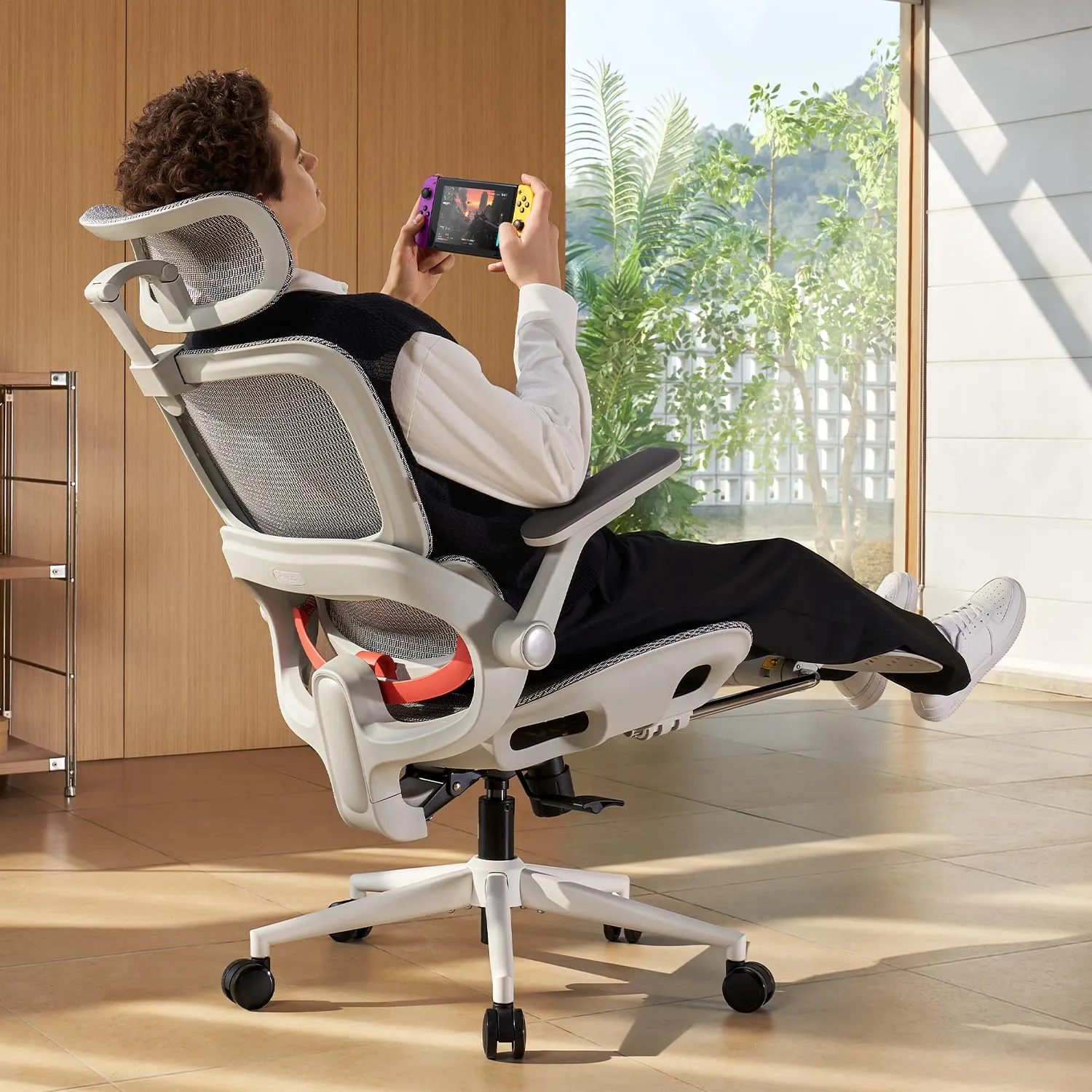 SIHOO B100 Pro Sedia Ufficio Ergonomica con Poggiapiedi e Supporto Lombare 4D, Bianco - immagine 3