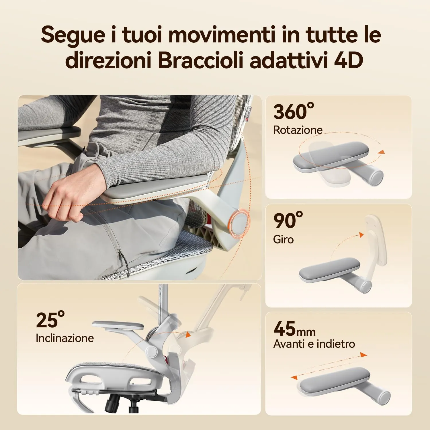 SIHOO B100 Pro Sedia Ufficio Ergonomica con Poggiapiedi e Supporto Lombare 4D, Bianco - immagine 7