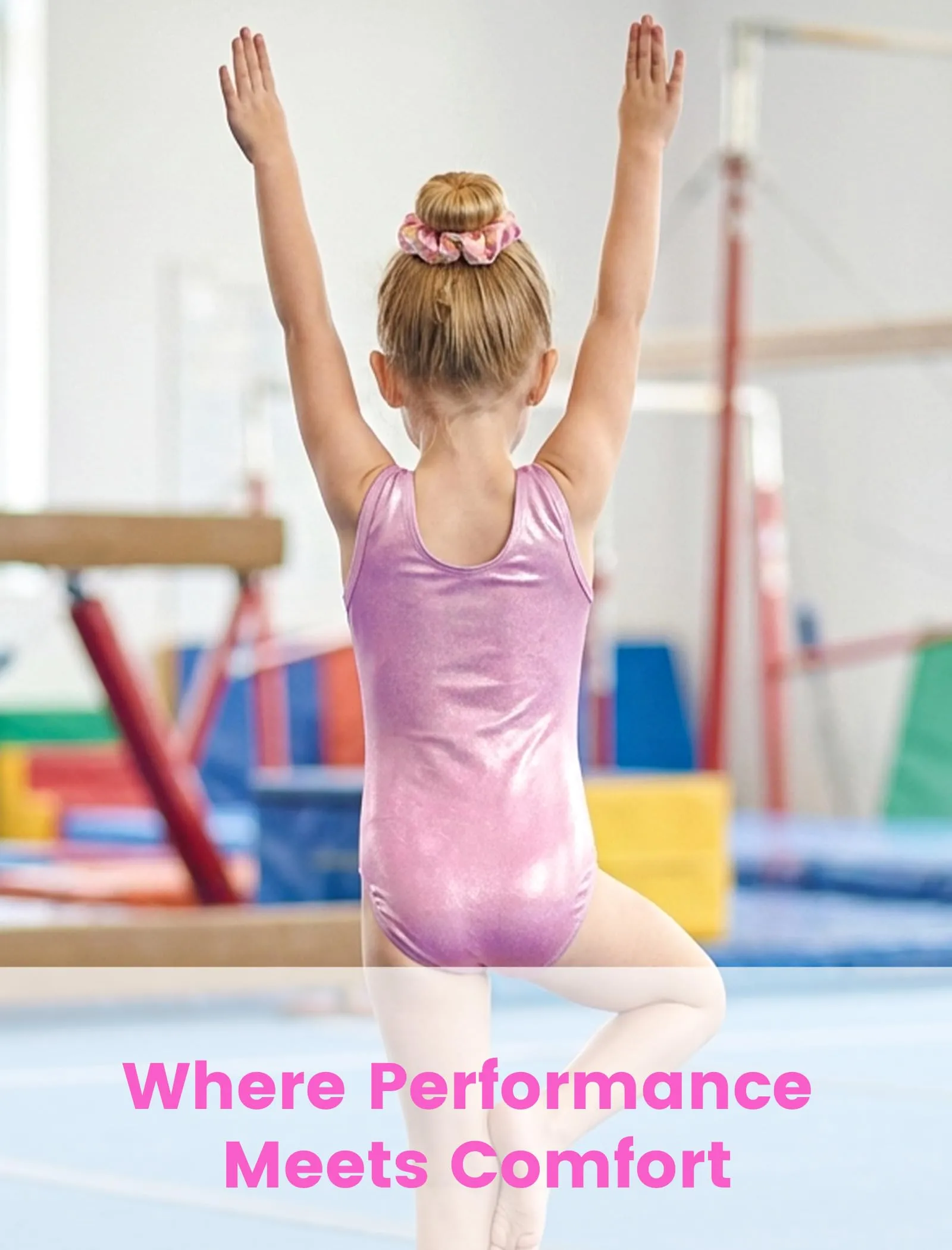 Gogokids Set da ginnastica a tre pezzi per ragazze con body senza maniche, pantaloncini e fascetta per capelli, rosa chiaro - immagine 3