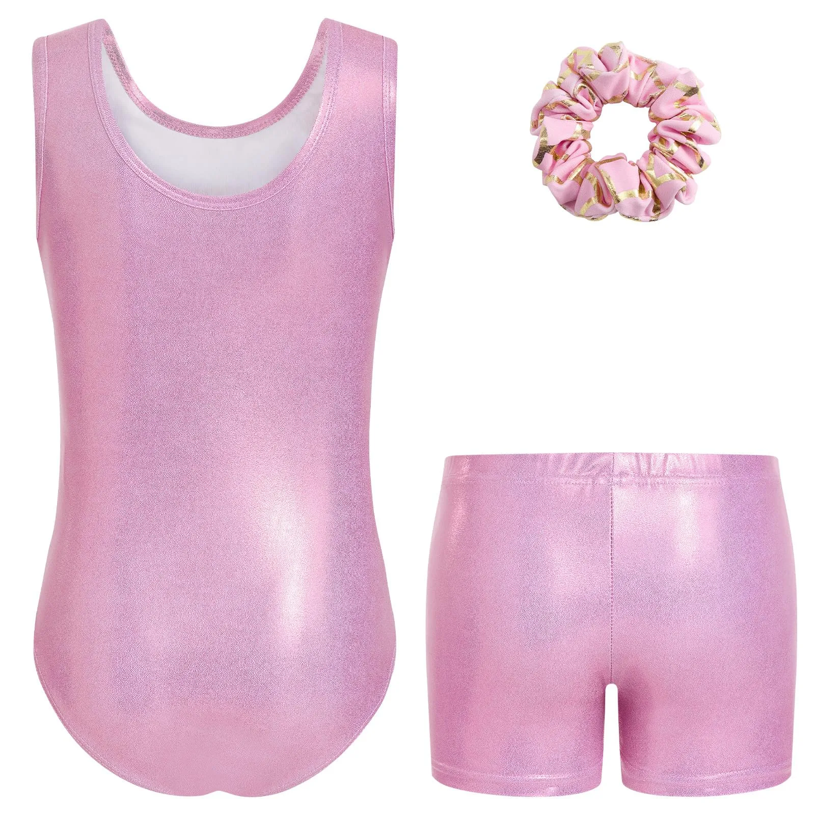 Gogokids Set da ginnastica a tre pezzi per ragazze con body senza maniche, pantaloncini e fascetta per capelli, rosa chiaro - immagine 9
