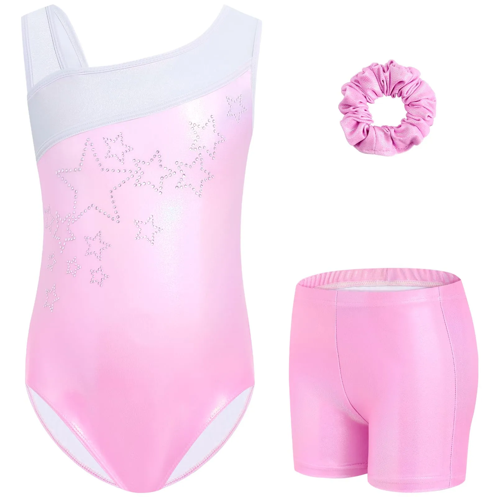 Gogokids Tuta da Ginnastica 3 Pezzi per Bambina, Body Senza Maniche con Shorts e Fascia, Blu e Viola, Taglia 140 (9-10 Anni) - immagine 1