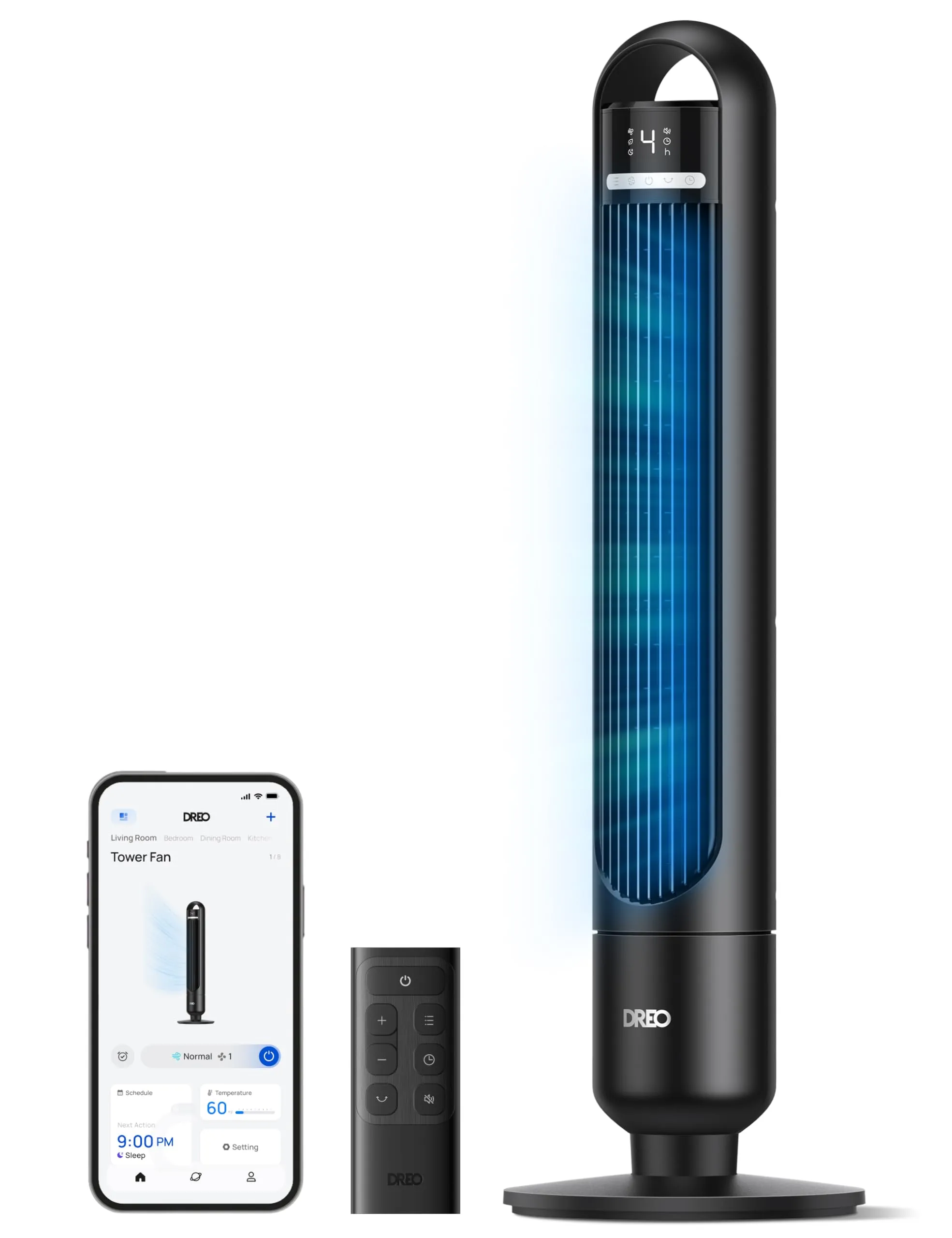 DREO DR-HTF017S Ventilatore a Torre Smart, 28 dB, 4 Velocità, 3 Modalità, Timer 8h, Controllo App, Oscillazione 90° - immagine 1