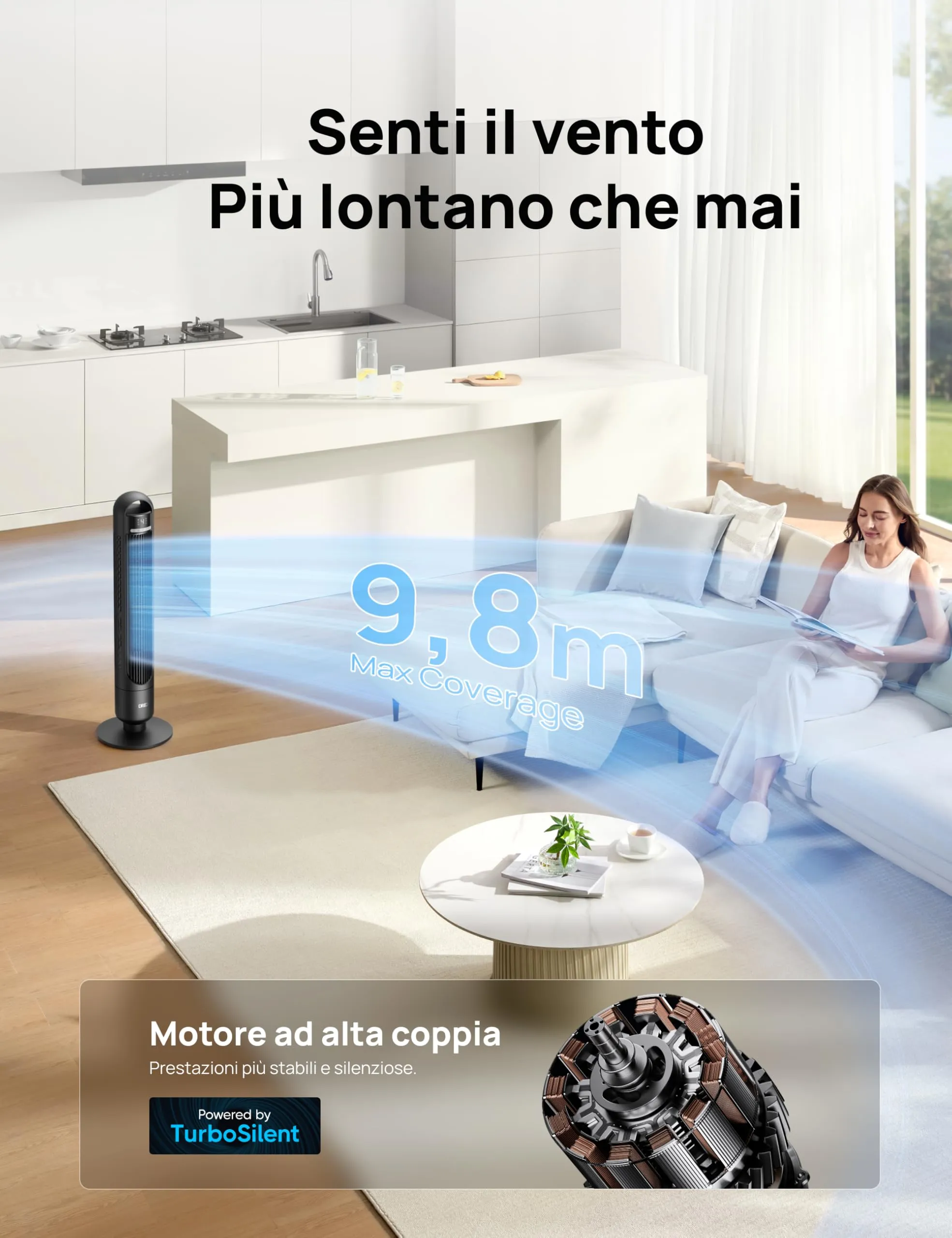 DREO DR-HTF017S Ventilatore a Torre Smart, 28 dB, 4 Velocità, 3 Modalità, Timer 8h, Controllo App, Oscillazione 90° - immagine 3