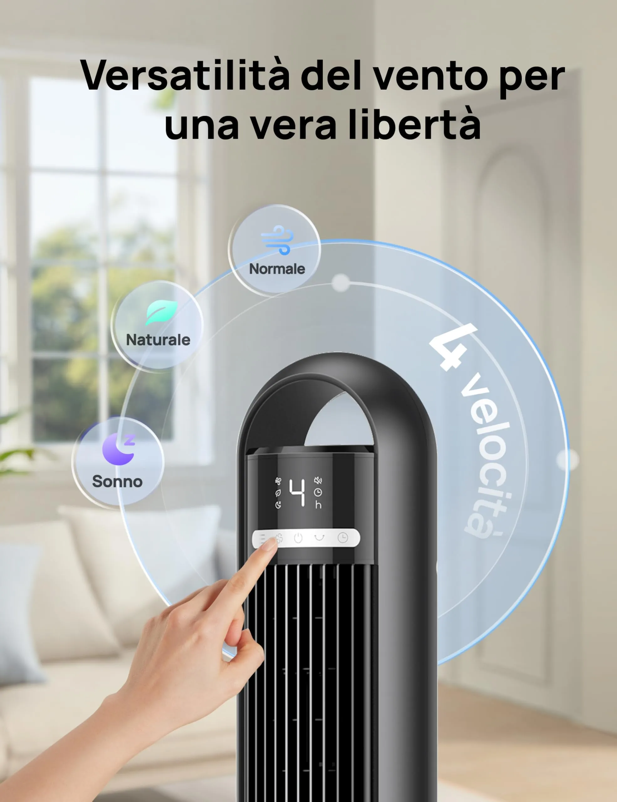 DREO DR-HTF017S Ventilatore a Torre Smart, 28 dB, 4 Velocità, 3 Modalità, Timer 8h, Controllo App, Oscillazione 90° - immagine 6