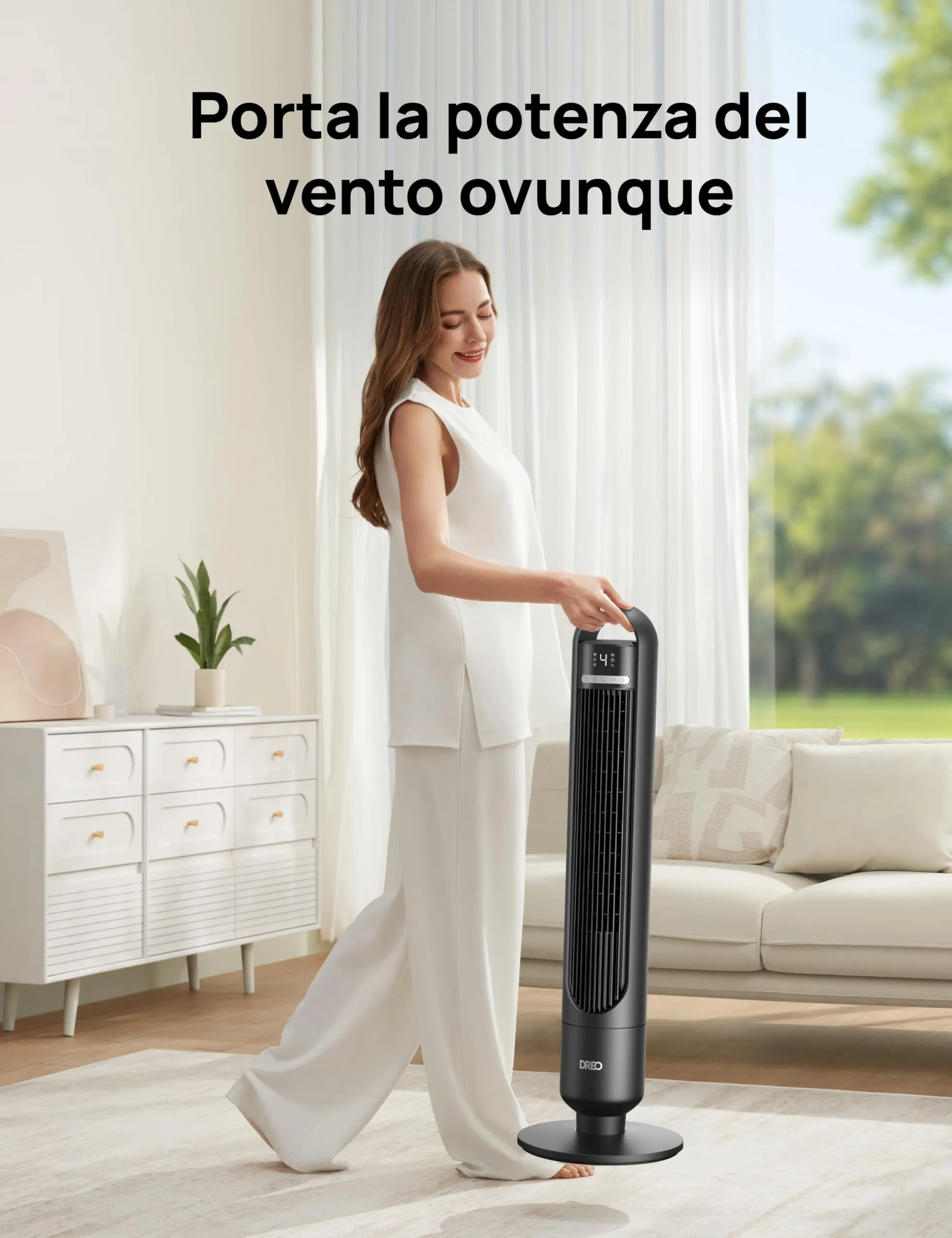 DREO DR-HTF017S Ventilatore a Torre Smart, 28 dB, 4 Velocità, 3 Modalità, Timer 8h, Controllo App, Oscillazione 90° - immagine 7