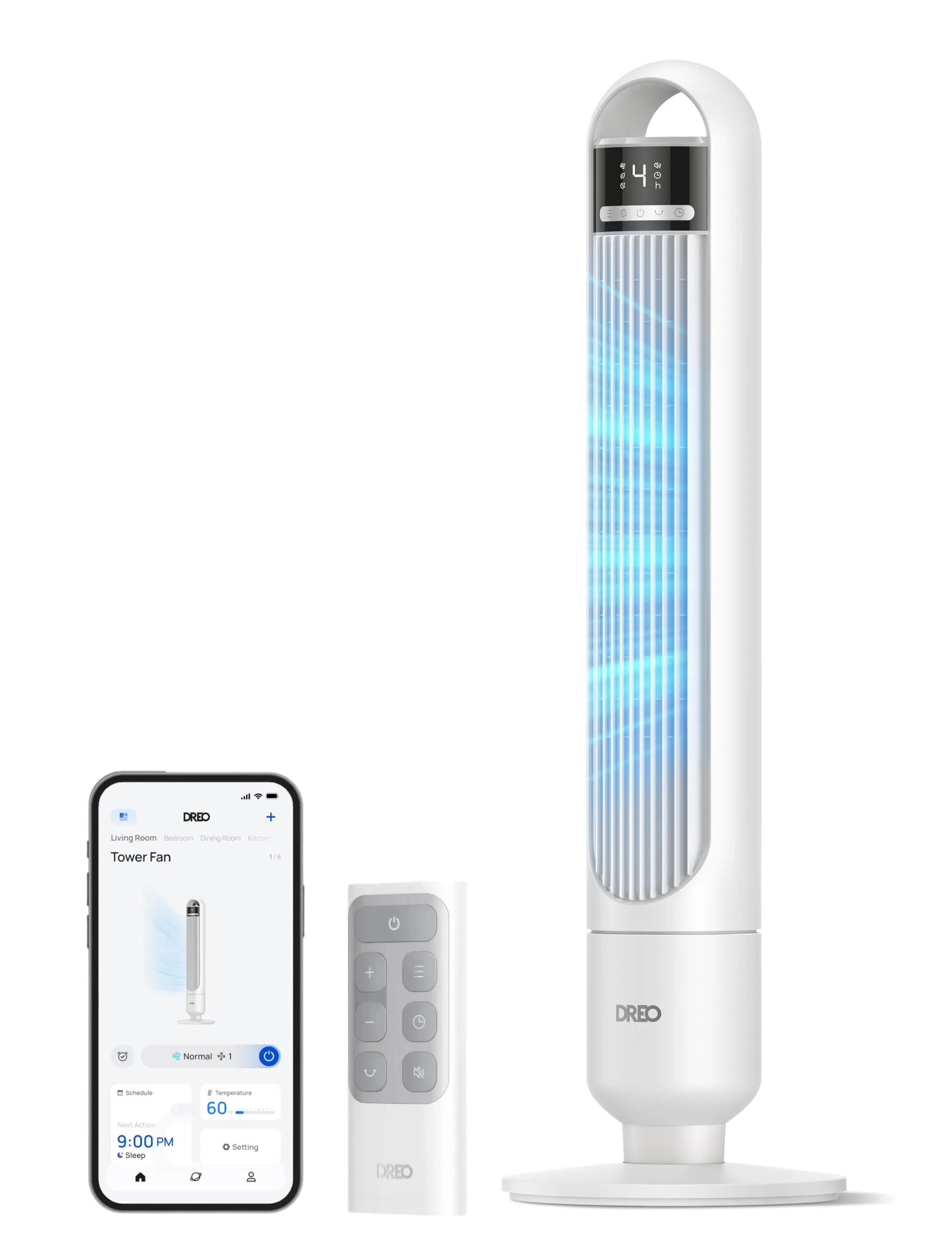DREO DR-HTF017S Ventilatore a Torre Smart, 28 dB, Portata Aria 8,8 m, 4 Velocità, 3 Modalità, Timer 8h, Controllo App, Oscillazione 90° - immagine 1