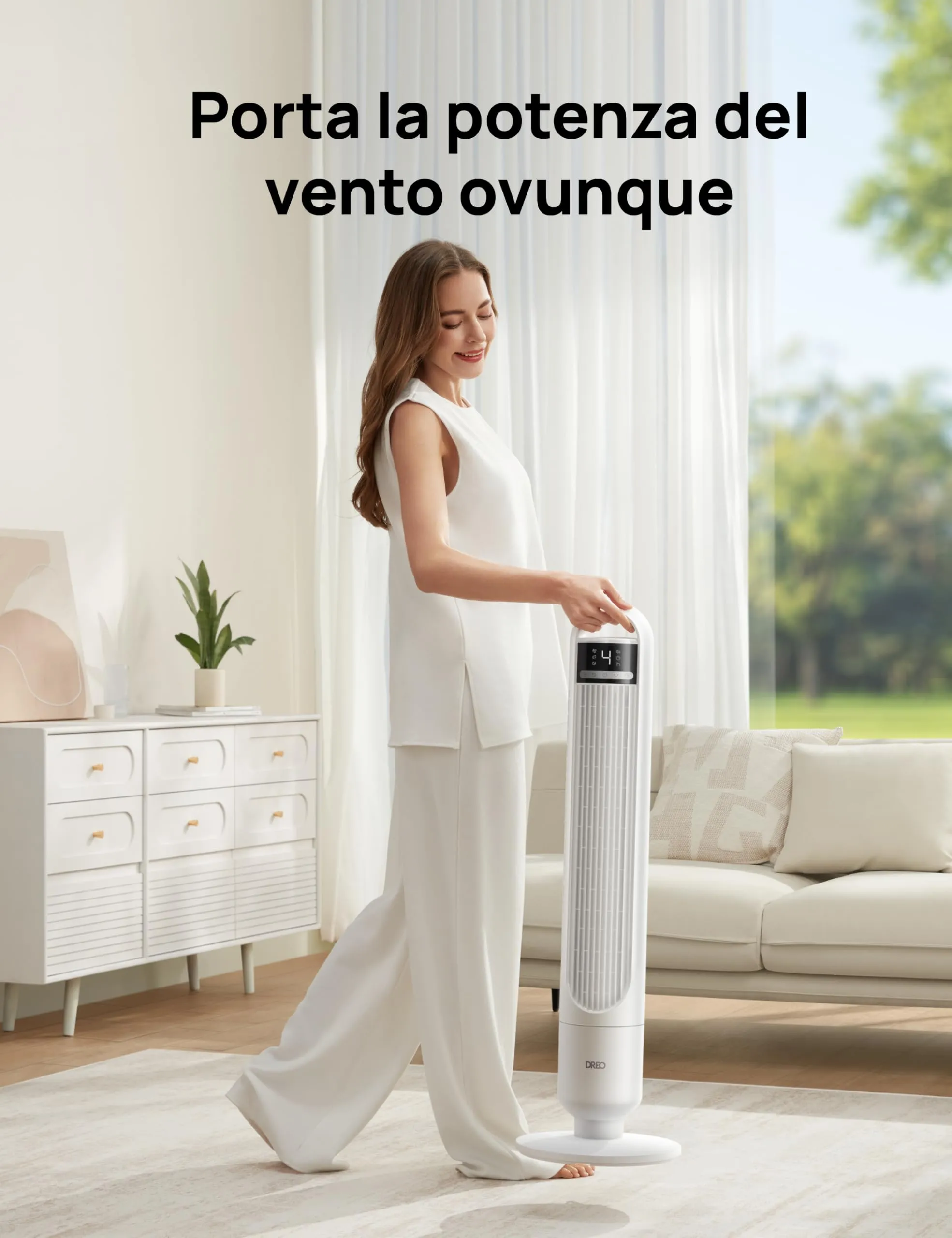 DREO DR-HTF017S Ventilatore a Torre Smart, 28 dB, Portata Aria 8,8 m, 4 Velocità, 3 Modalità, Timer 8h, Controllo App, Oscillazione 90° - immagine 7