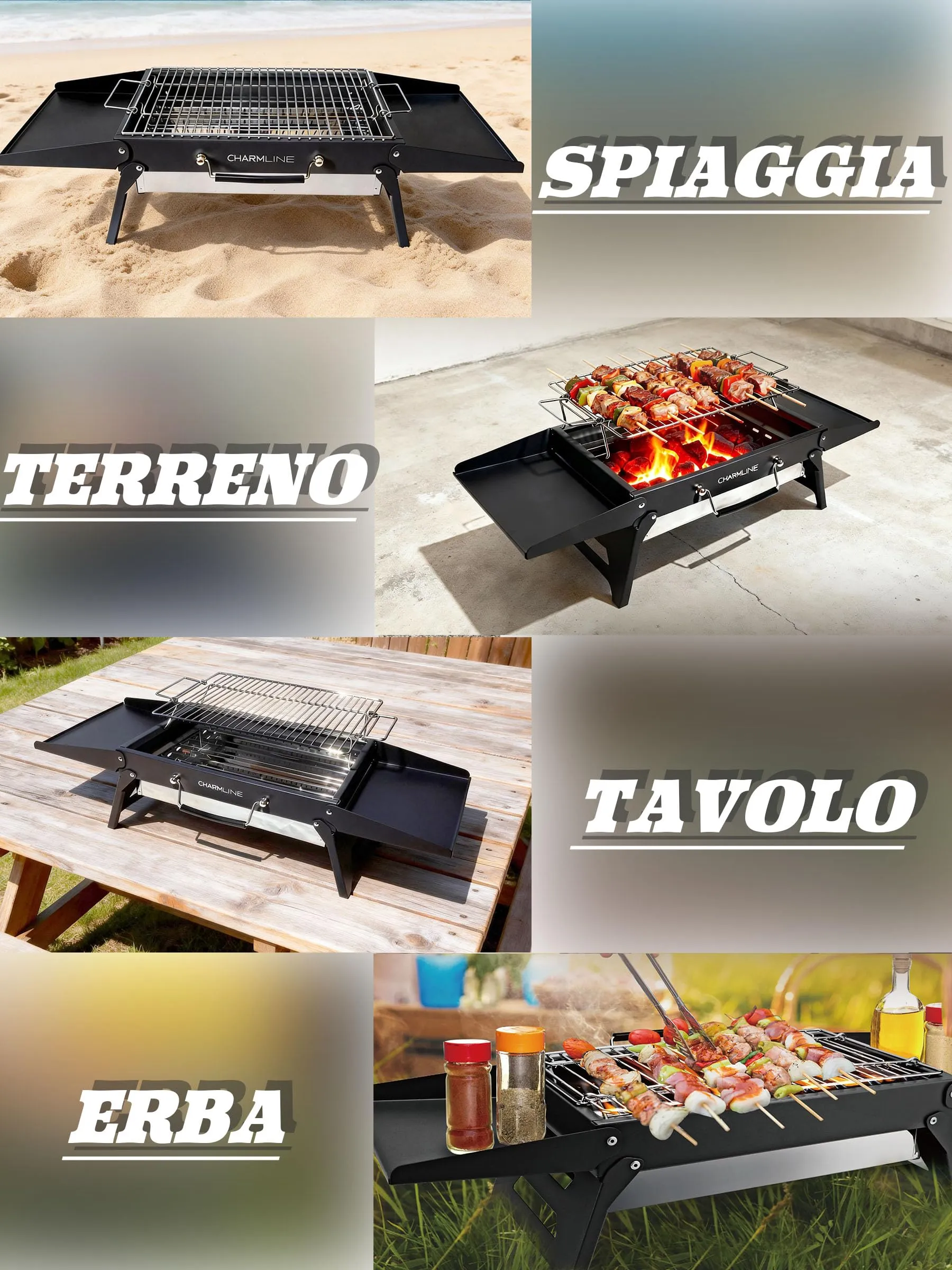Charmline Griglia a Carbone Portatile Pieghevole 39 x 27 cm, Nero - immagine 6
