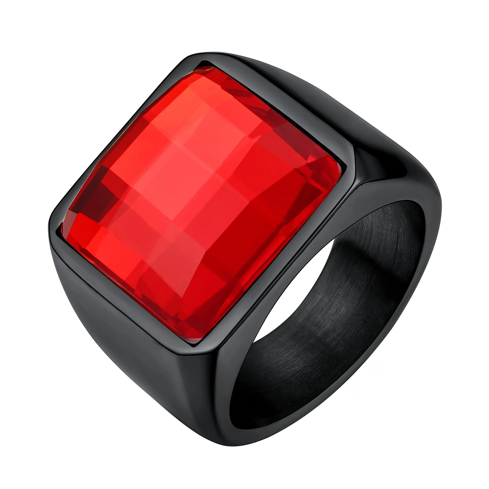 U7 Anello Uomo Nero in Acciaio Inossidabile con Pietra Personalizzata da 15mm - immagine 1