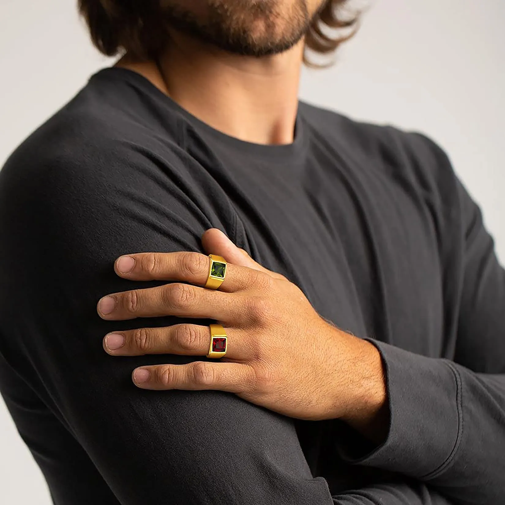 U7 Anello Uomo in Acciaio Inossidabile Oro con Pietra Personalizzata 8mm - immagine 2
