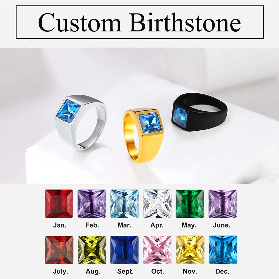 U7 Anello Uomo in Acciaio Inossidabile Oro con Pietra Personalizzata 8mm - immagine 6