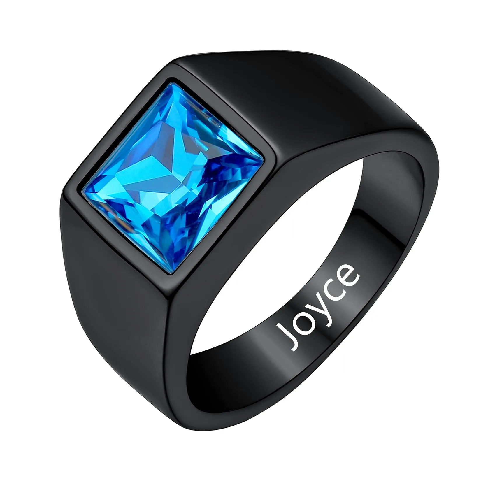 U7 Anello Uomo Nero in Acciaio Inossidabile con Pietra Personalizzata da 8mm - immagine 1