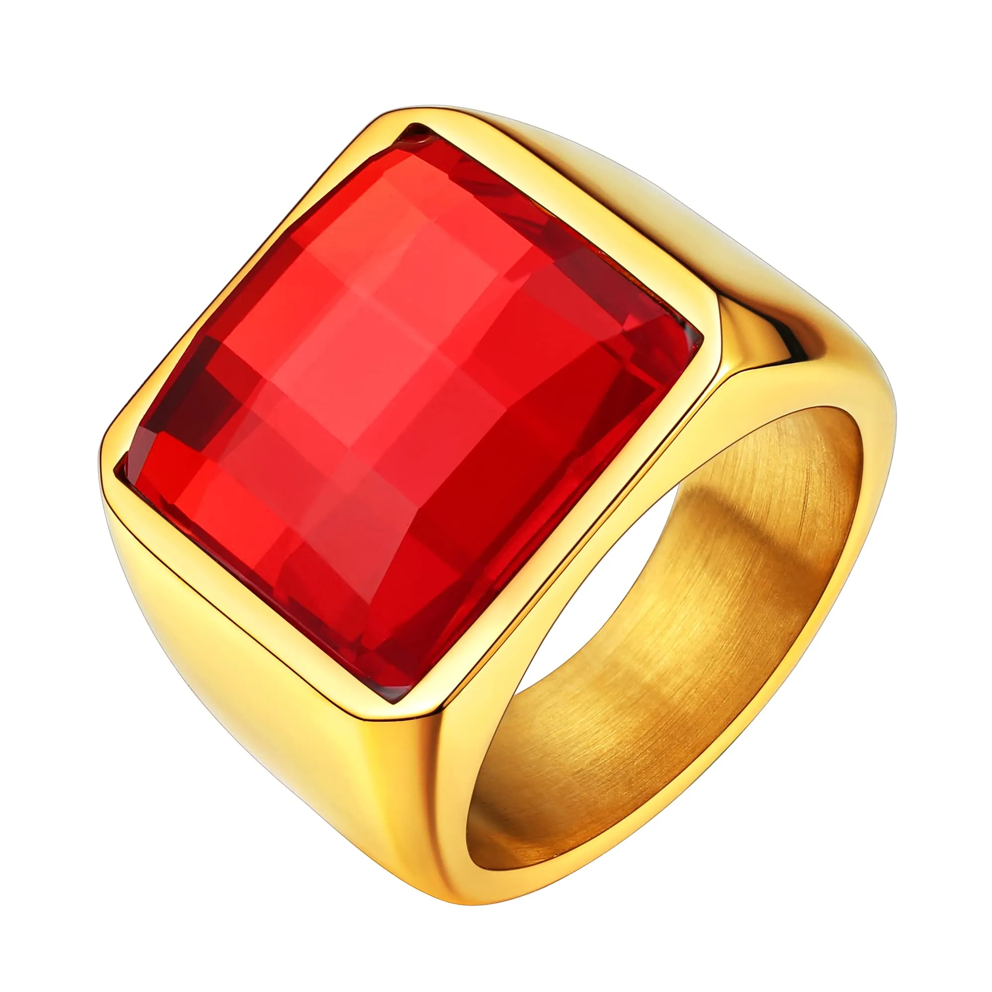U7 Anello Uomo in Acciaio Inossidabile Oro con Pietra Personalizzata 15mm - immagine 1