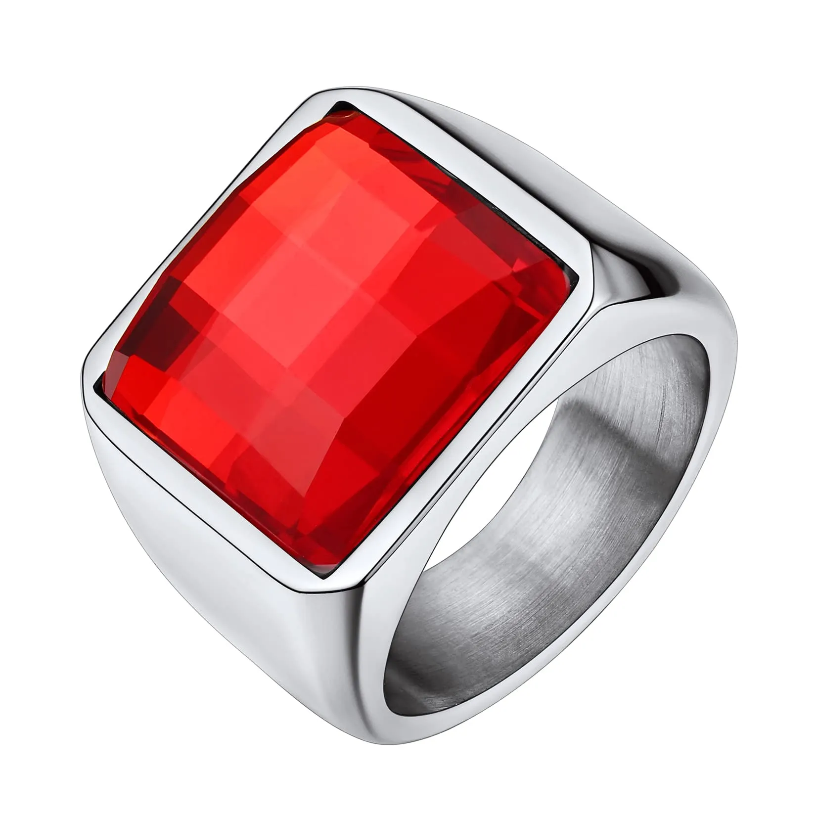 U7 Anello Uomo con Pietra Personalizzata 15mm in Acciaio Inossidabile - immagine 1
