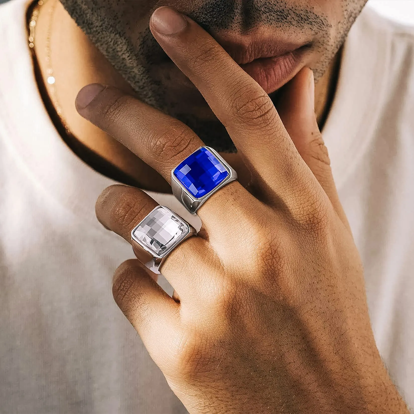U7 Anello Uomo con Pietra Personalizzata 15mm in Acciaio Inossidabile - immagine 2