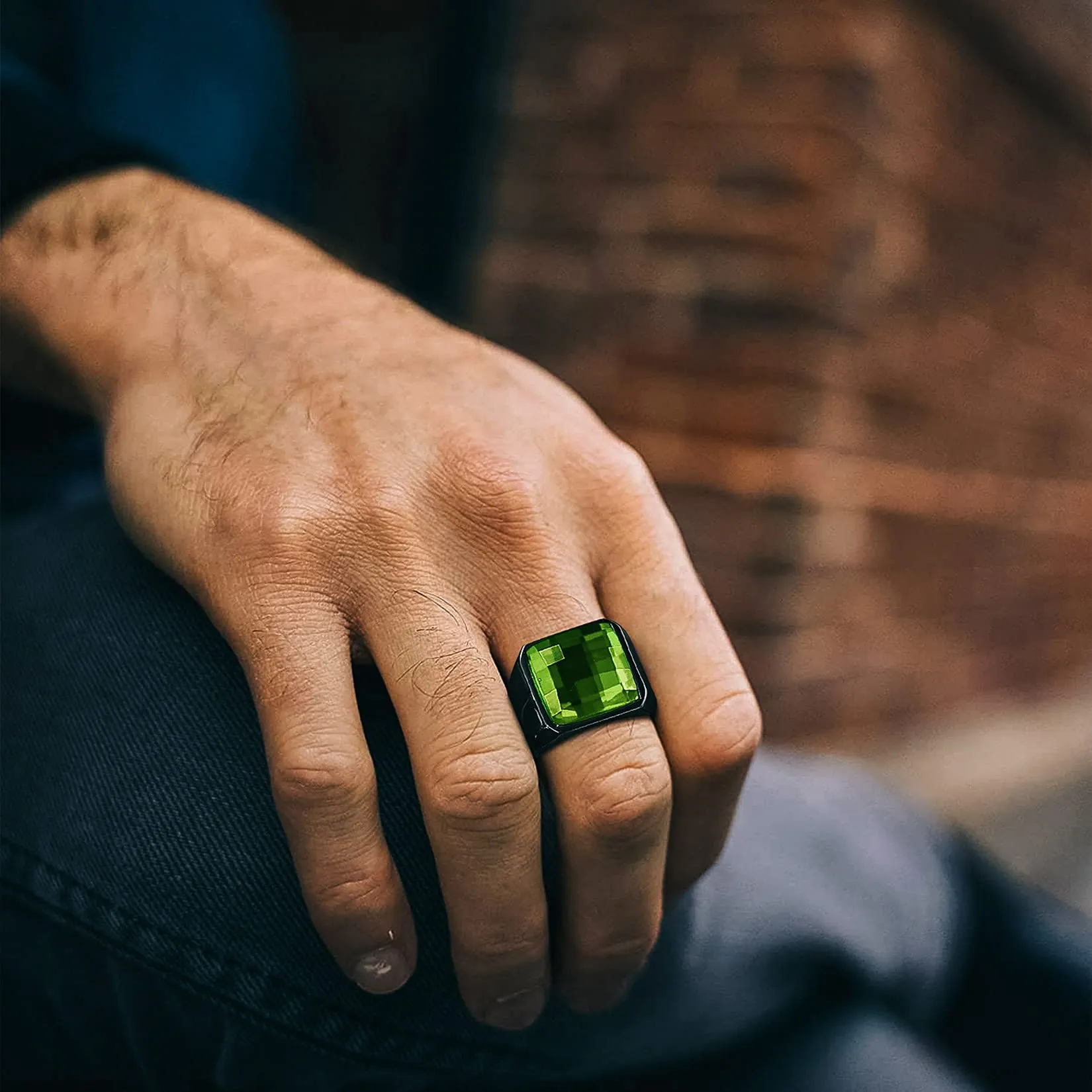 U7 Anello Uomo con Pietra Personalizzata 15mm in Acciaio Inossidabile - immagine 4