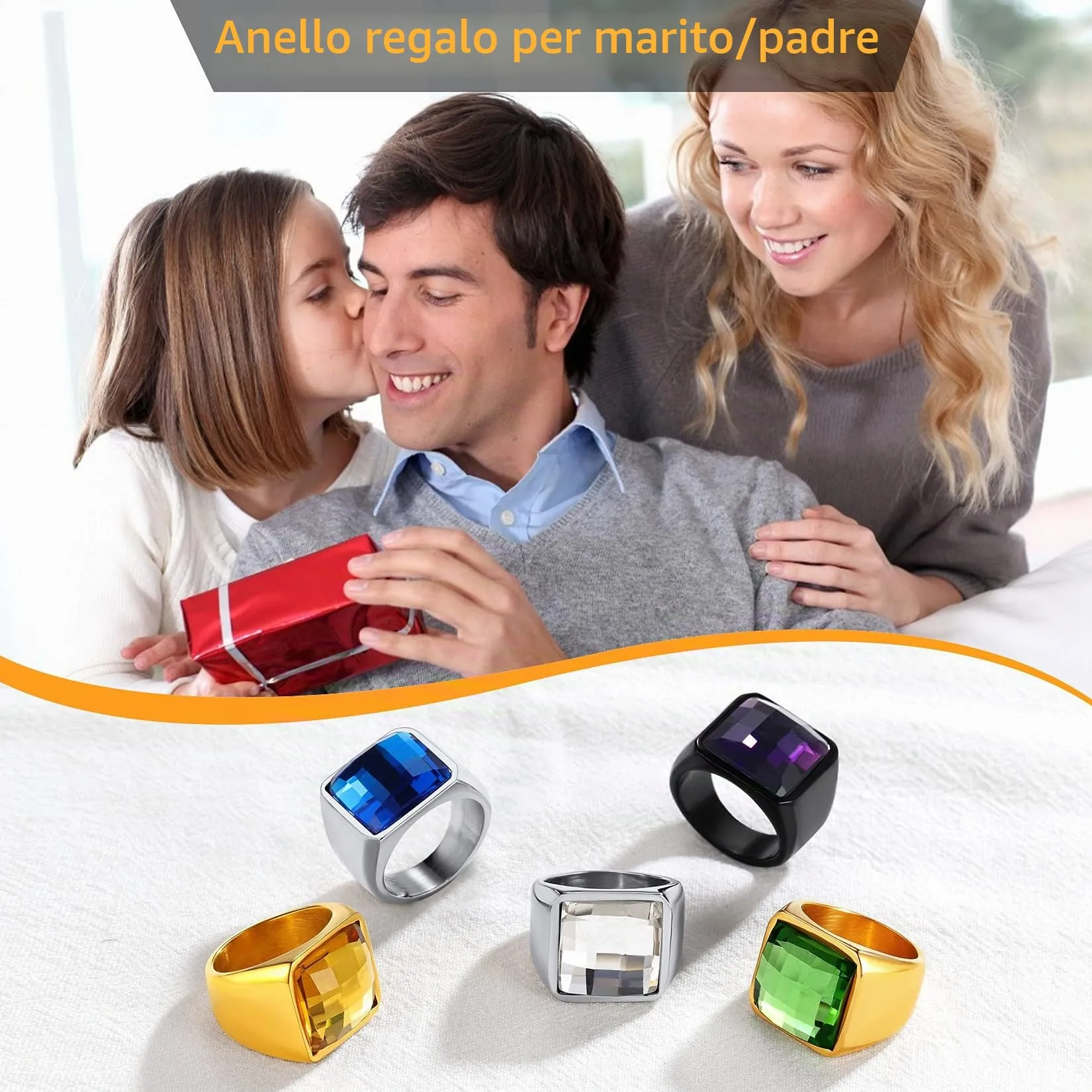 U7 Anello Uomo con Pietra Personalizzata 15mm in Acciaio Inossidabile - immagine 6