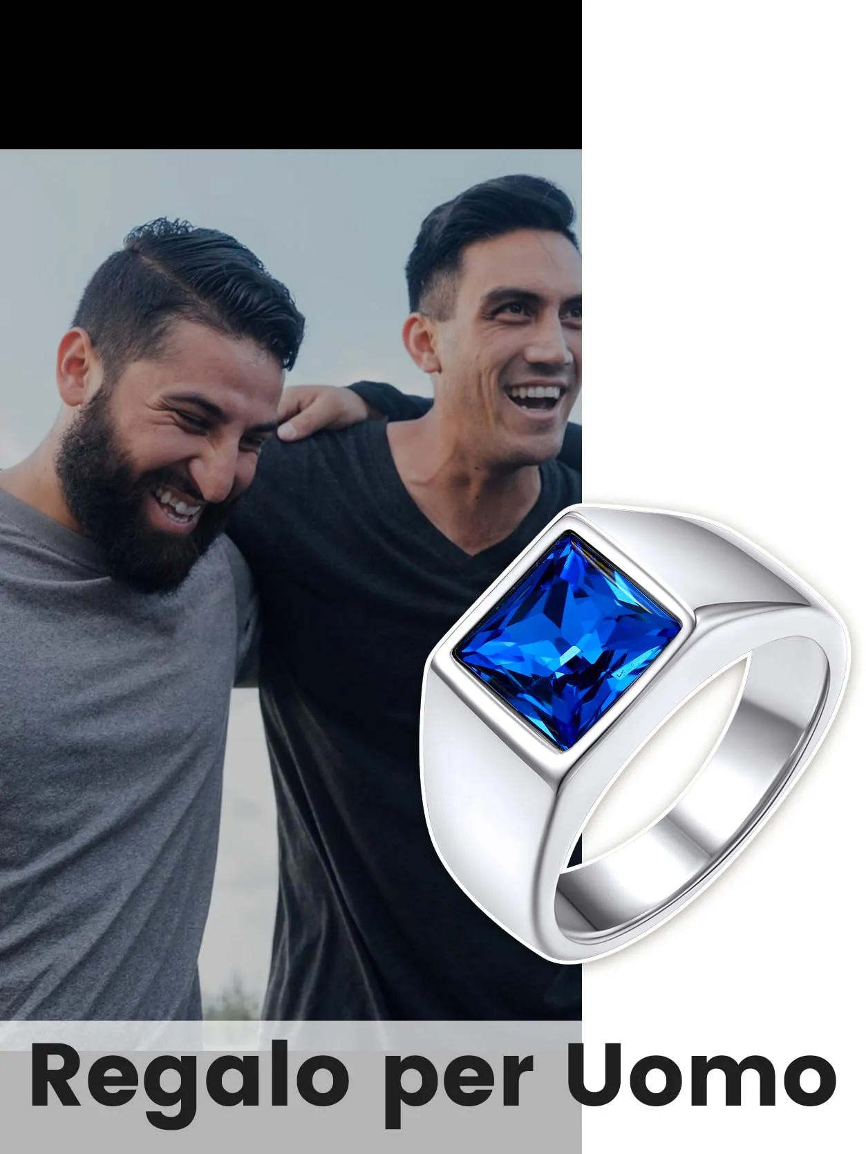 GoldChic Anello Uomo in Acciaio Argento con Zaffiro 8mm Misura 14 - immagine 2
