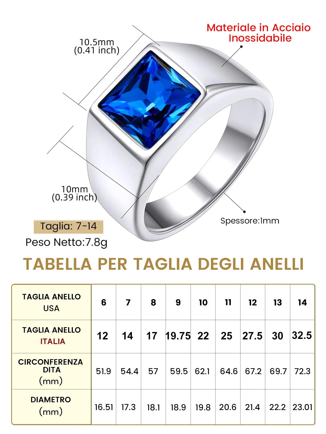 GoldChic Anello Uomo in Acciaio 316L con Ossidiana 8mm Argento - immagine 5